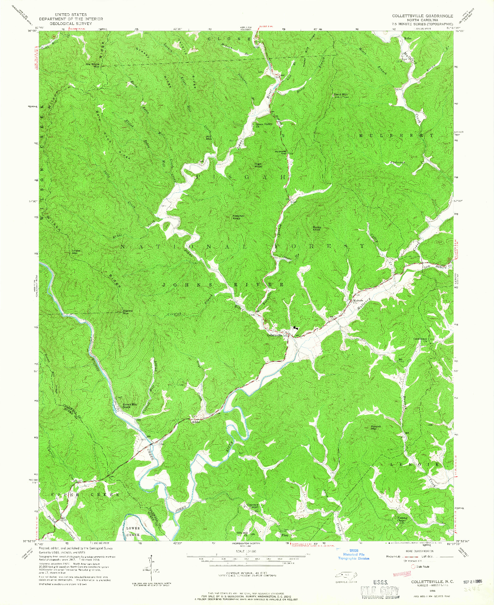 USGS 1:24000-SCALE QUADRANGLE FOR COLLETTSVILLE, NC 1956