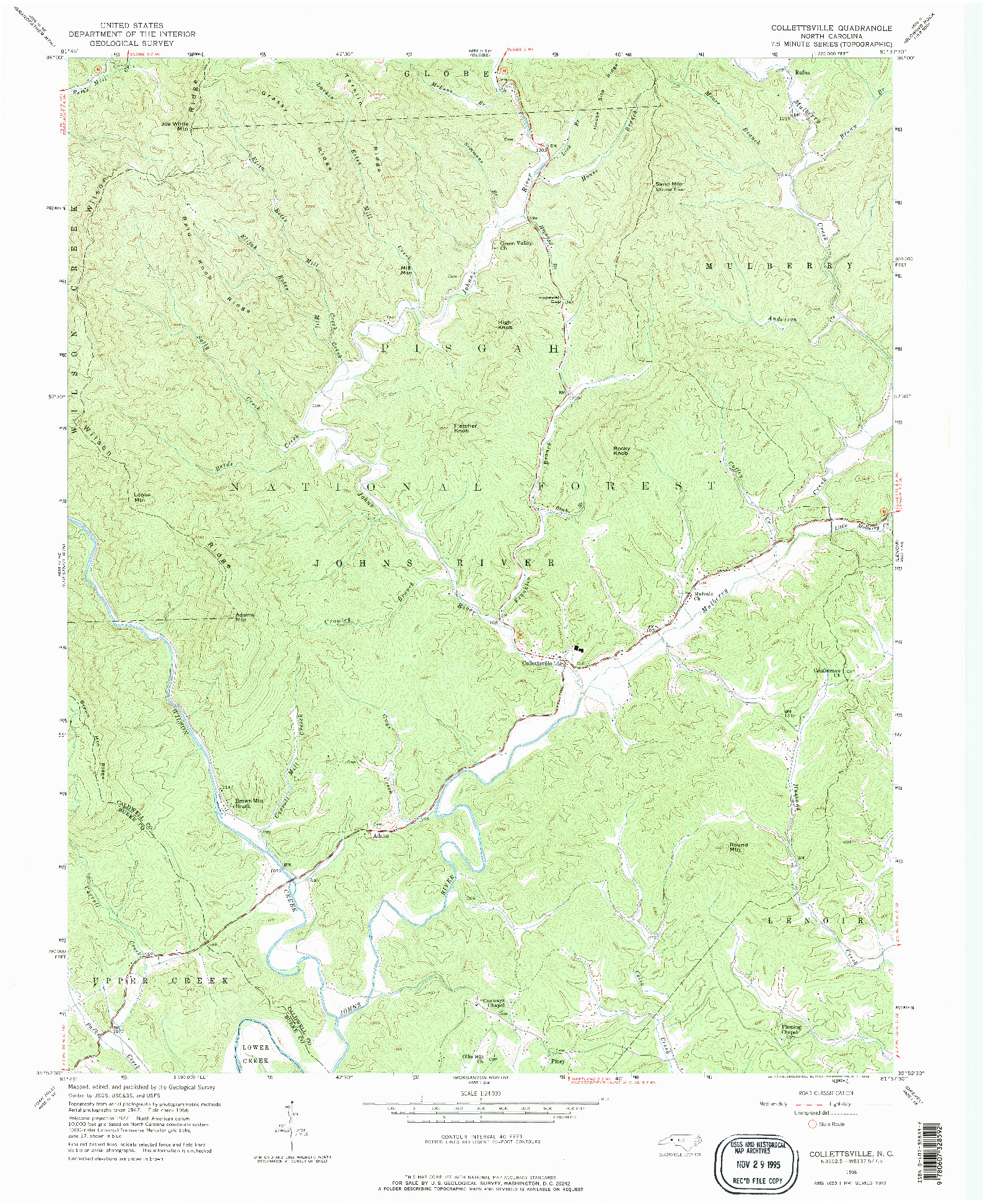 USGS 1:24000-SCALE QUADRANGLE FOR COLLETTSVILLE, NC 1956
