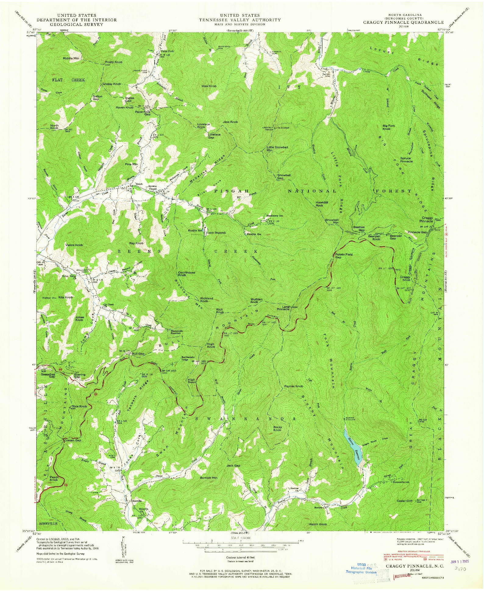 USGS 1:24000-SCALE QUADRANGLE FOR CRAGGY PINNACLE, NC 1947