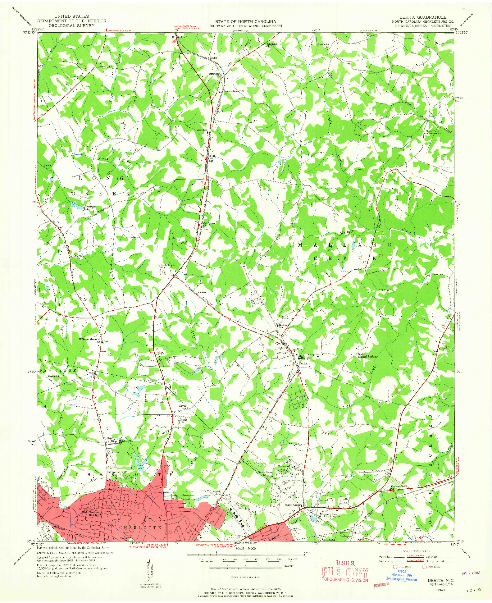 USGS 1:24000-SCALE QUADRANGLE FOR DERITA, NC 1948