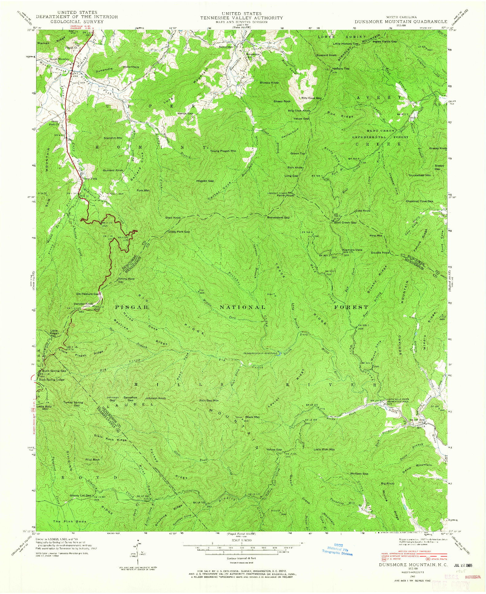 USGS 1:24000-SCALE QUADRANGLE FOR DUNSMORE MOUNTAIN, NC 1942