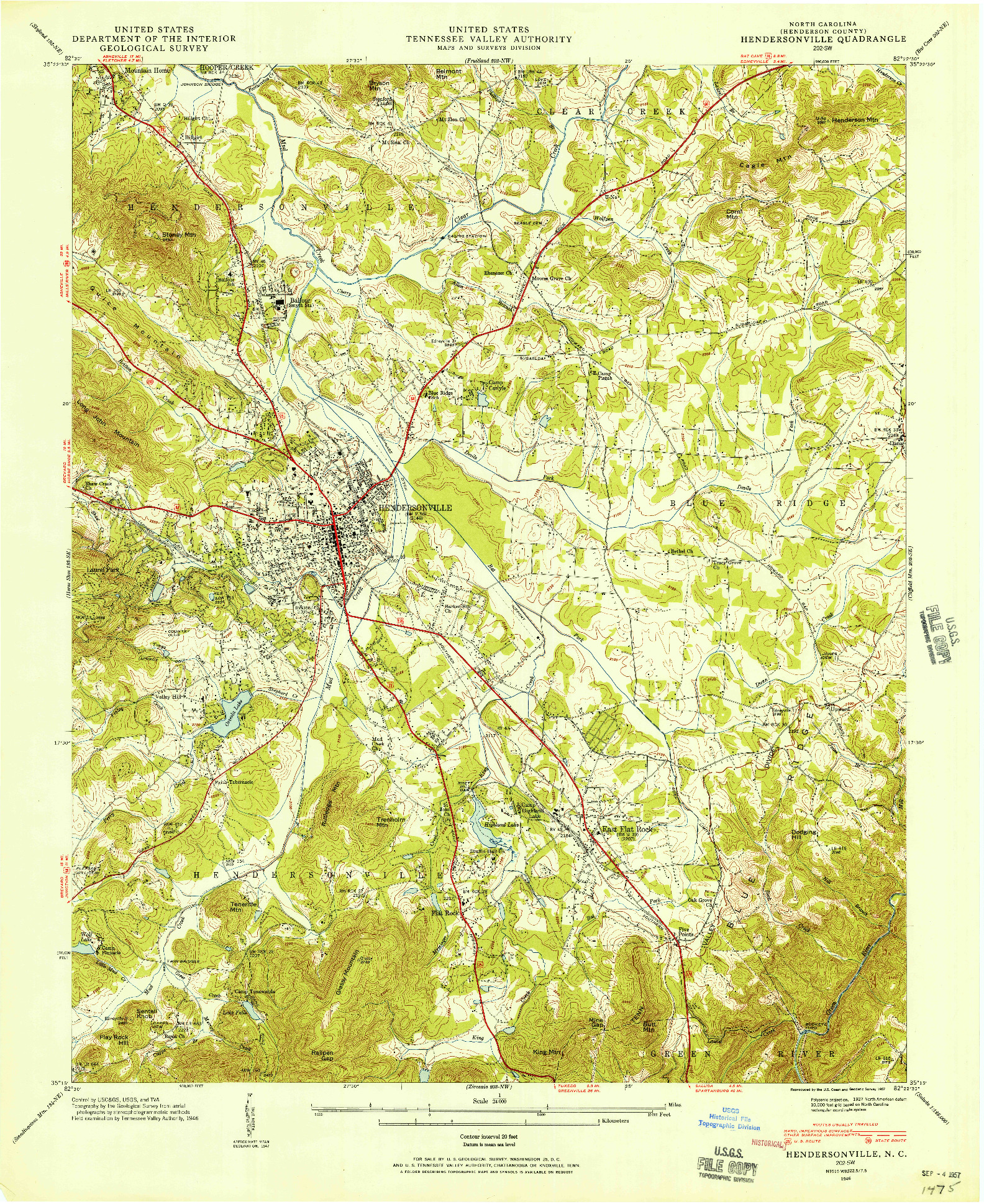 USGS 1:24000-SCALE QUADRANGLE FOR HENDERSONVILLE, NC 1946