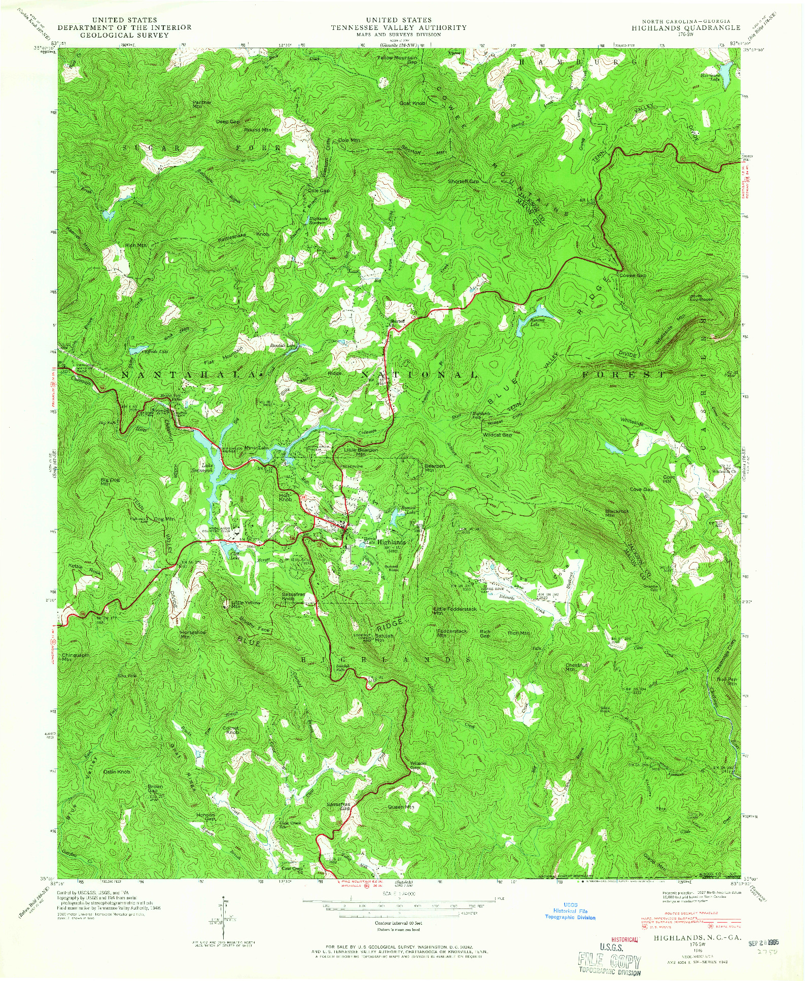 USGS 1:24000-SCALE QUADRANGLE FOR HIGHLANDS, NC 1946