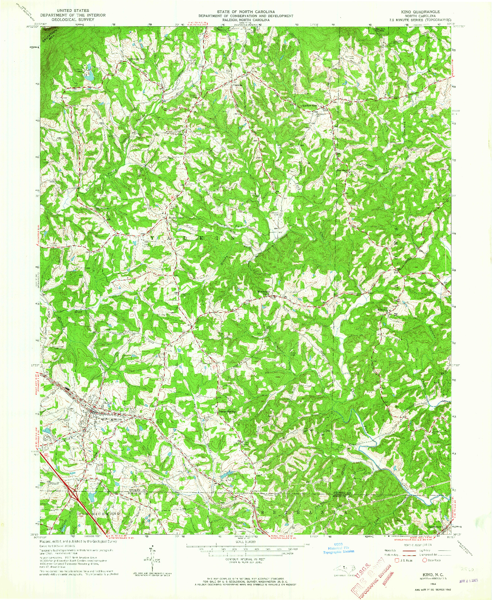 USGS 1:24000-SCALE QUADRANGLE FOR KING, NC 1964