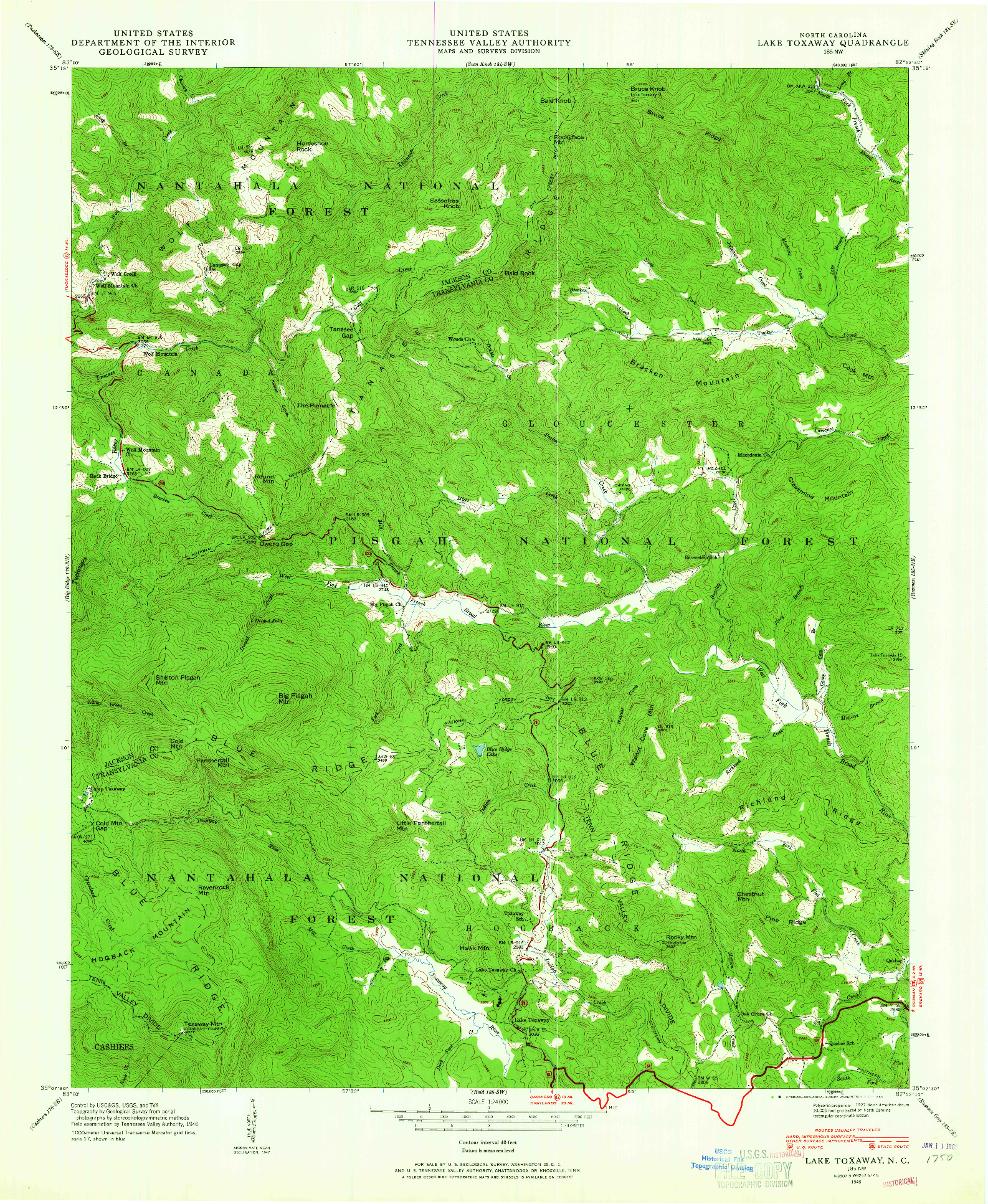 USGS 1:24000-SCALE QUADRANGLE FOR LAKE TOXAWAY, NC 1946