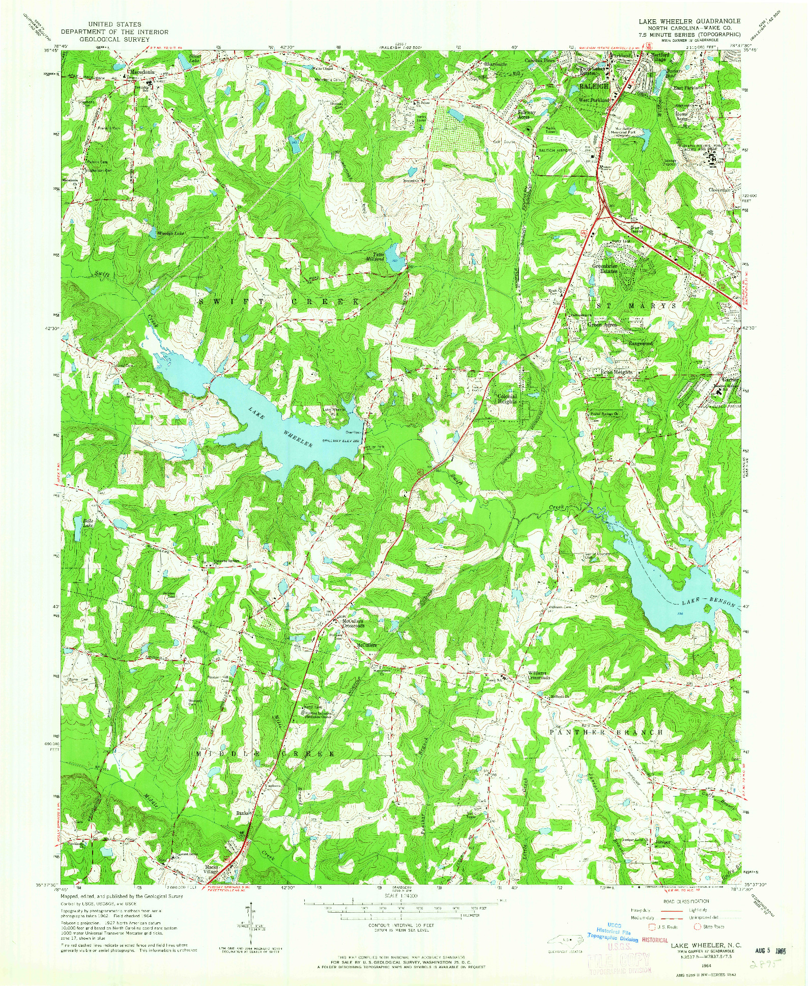 USGS 1:24000-SCALE QUADRANGLE FOR LAKE WHEELER, NC 1964