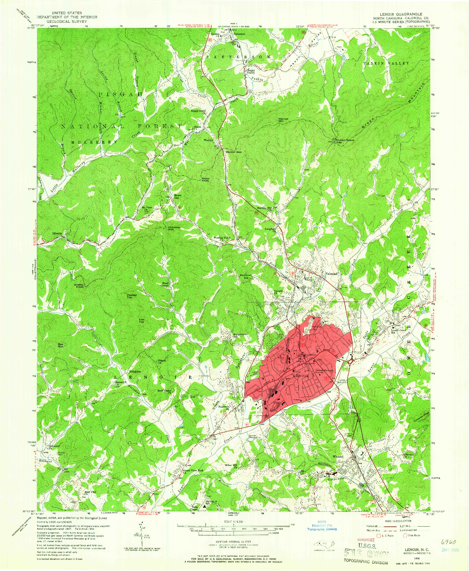 USGS 1:24000-SCALE QUADRANGLE FOR LENOIR, NC 1956