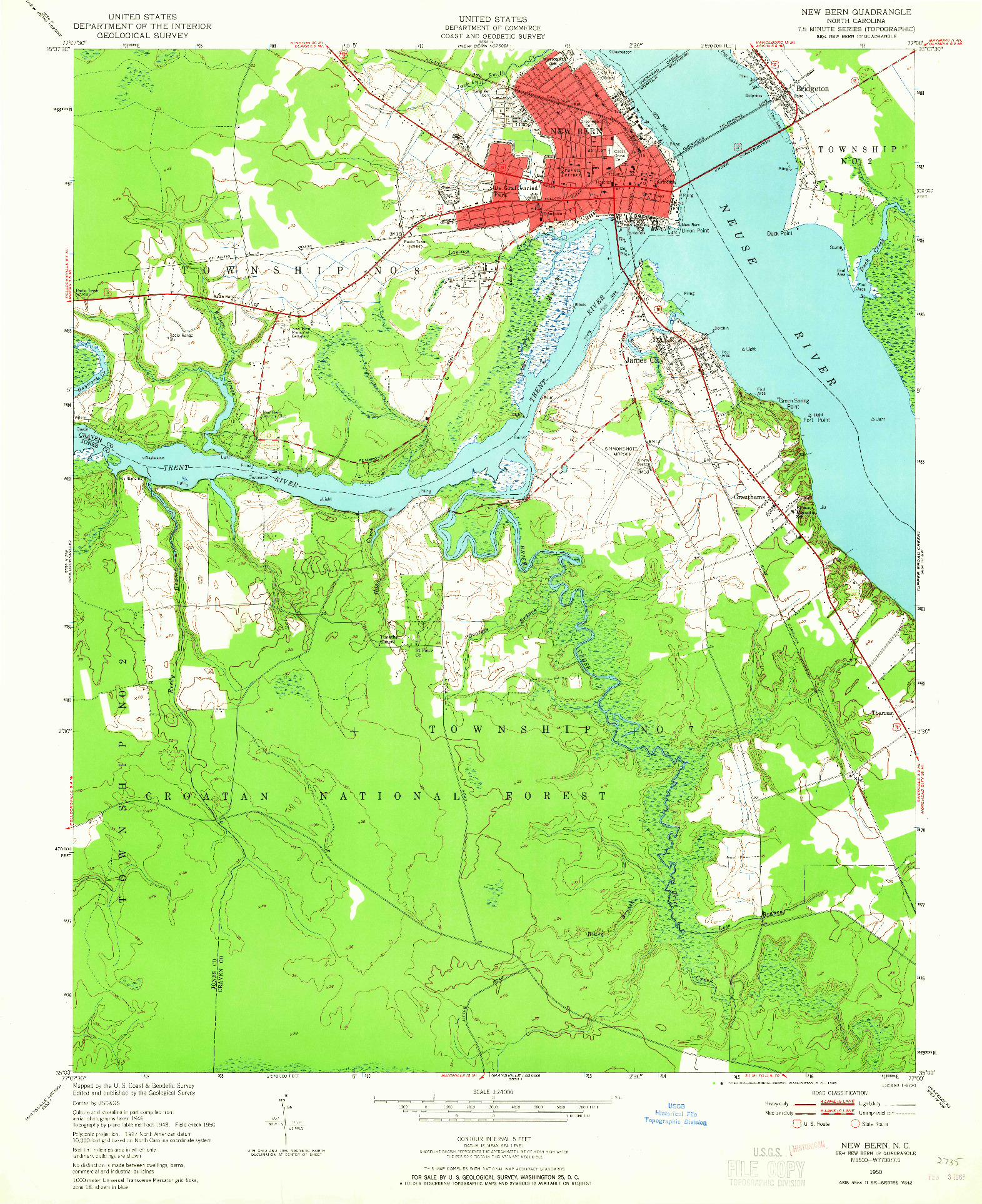 USGS 1:24000-SCALE QUADRANGLE FOR NEW BERN, NC 1950