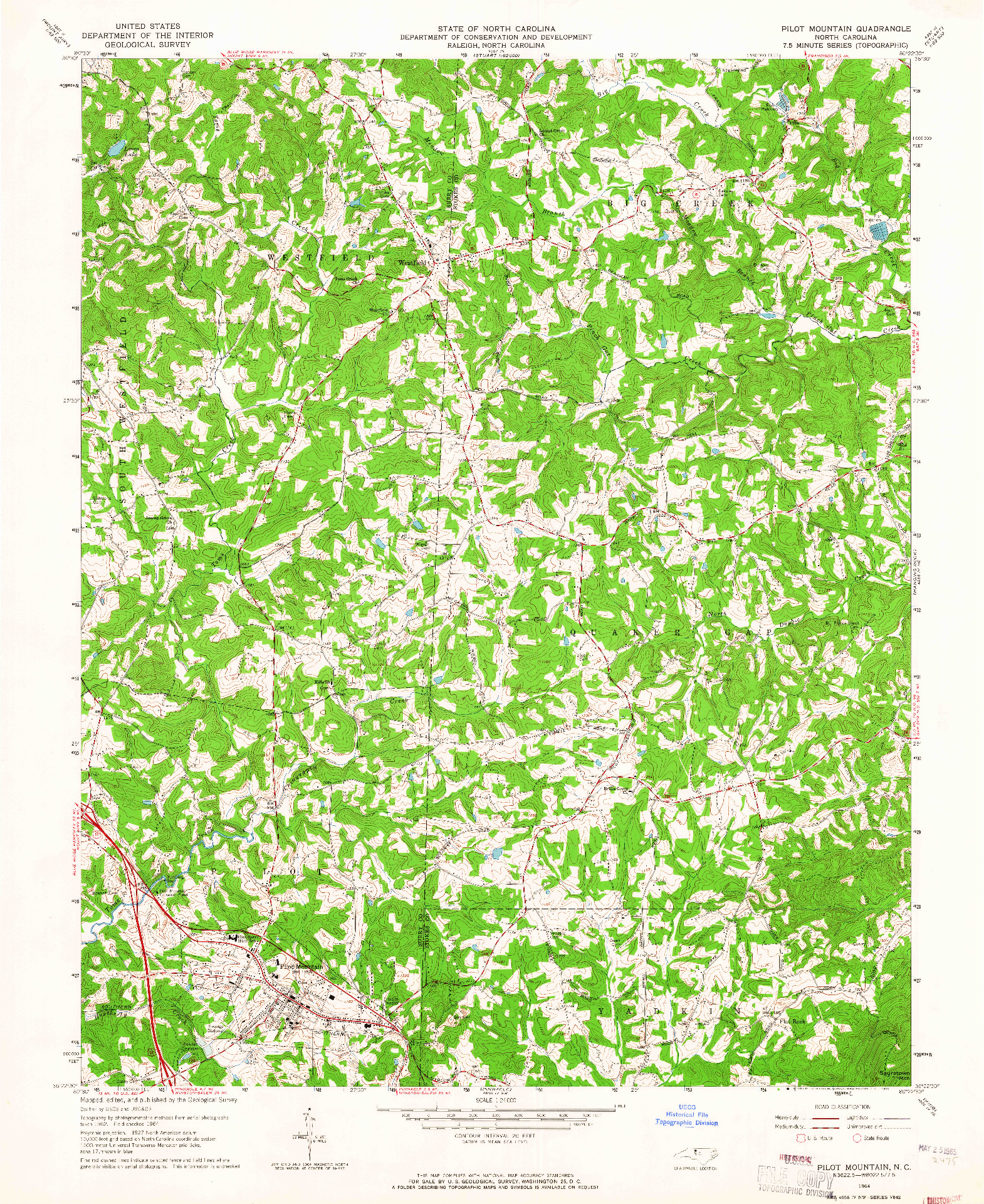 USGS 1:24000-SCALE QUADRANGLE FOR PILOT MOUNTAIN, NC 1964