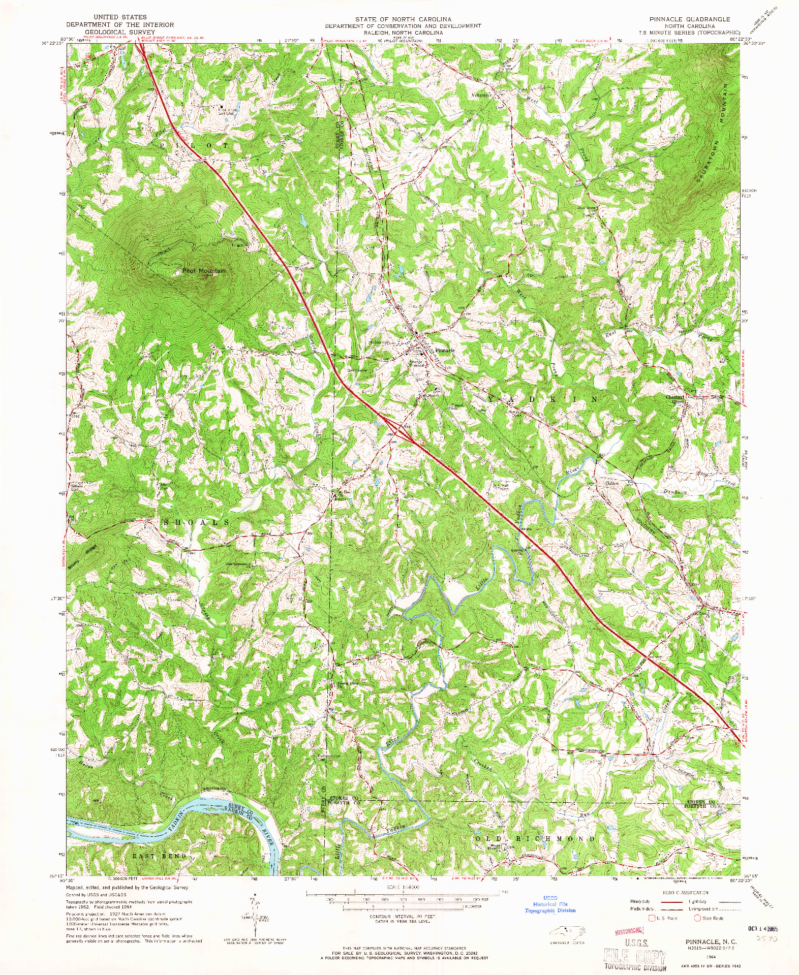 USGS 1:24000-SCALE QUADRANGLE FOR PINNACLE, NC 1964