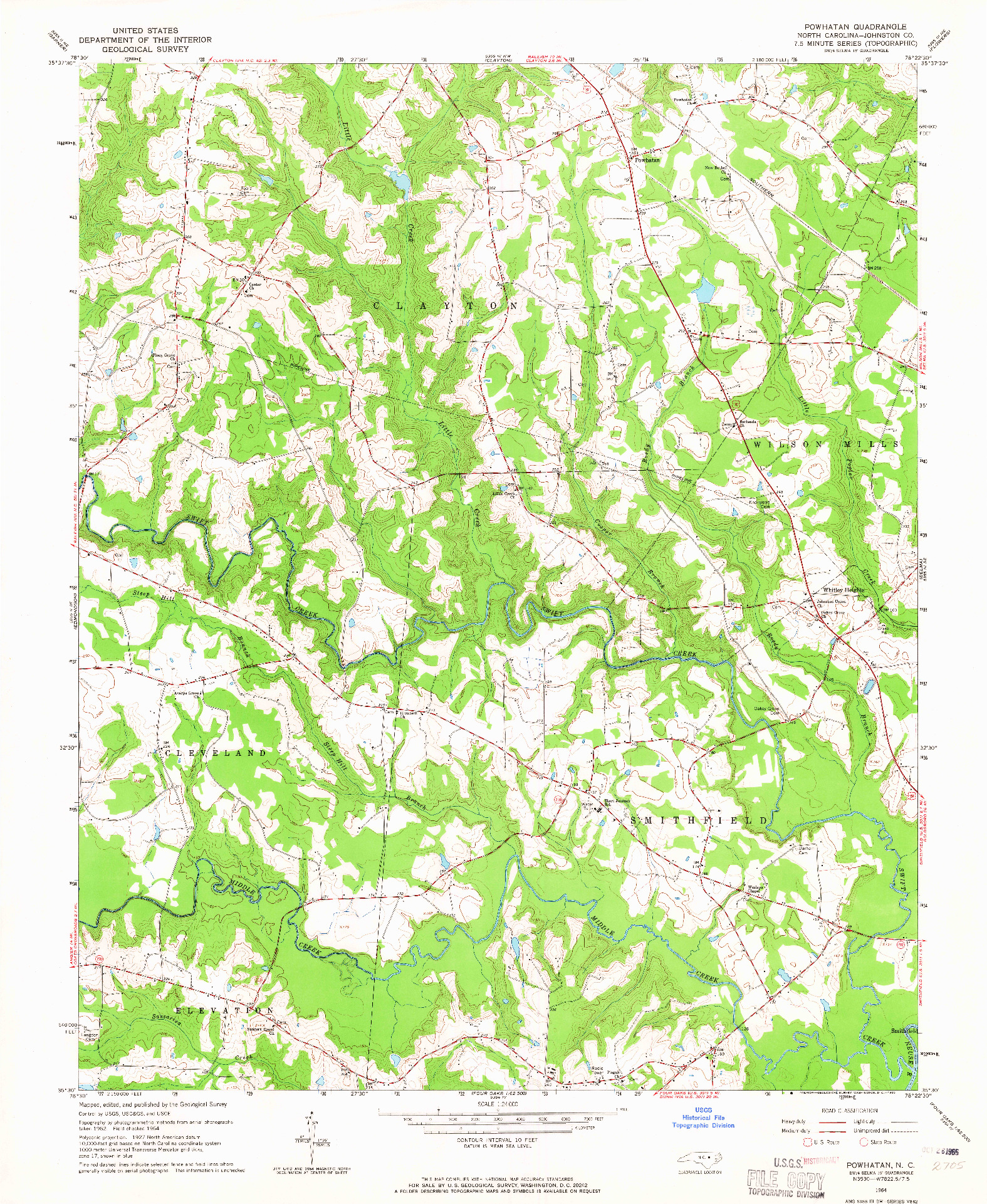 USGS 1:24000-SCALE QUADRANGLE FOR POWHATAN, NC 1964