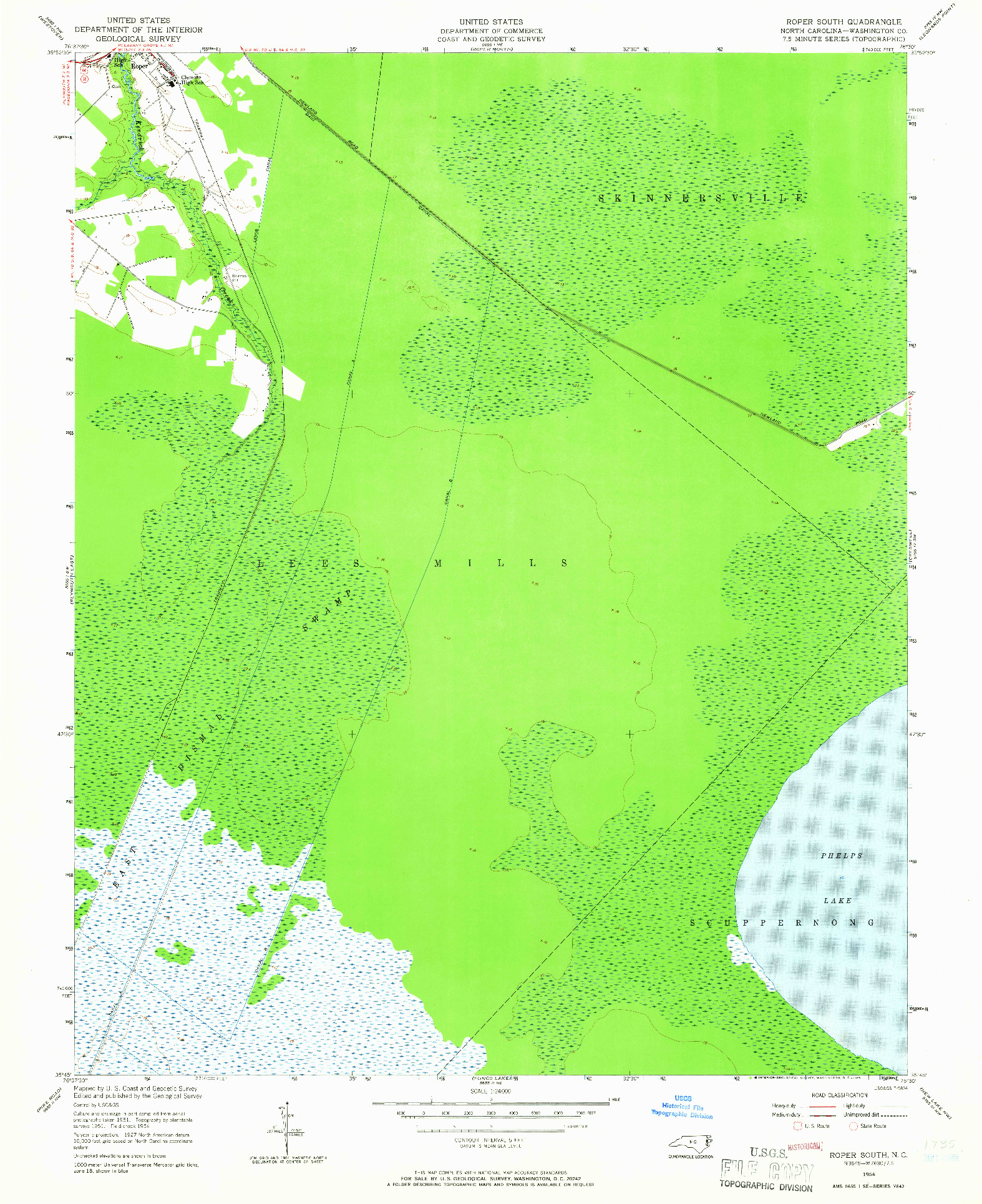 USGS 1:24000-SCALE QUADRANGLE FOR ROPER SOUTH, NC 1954