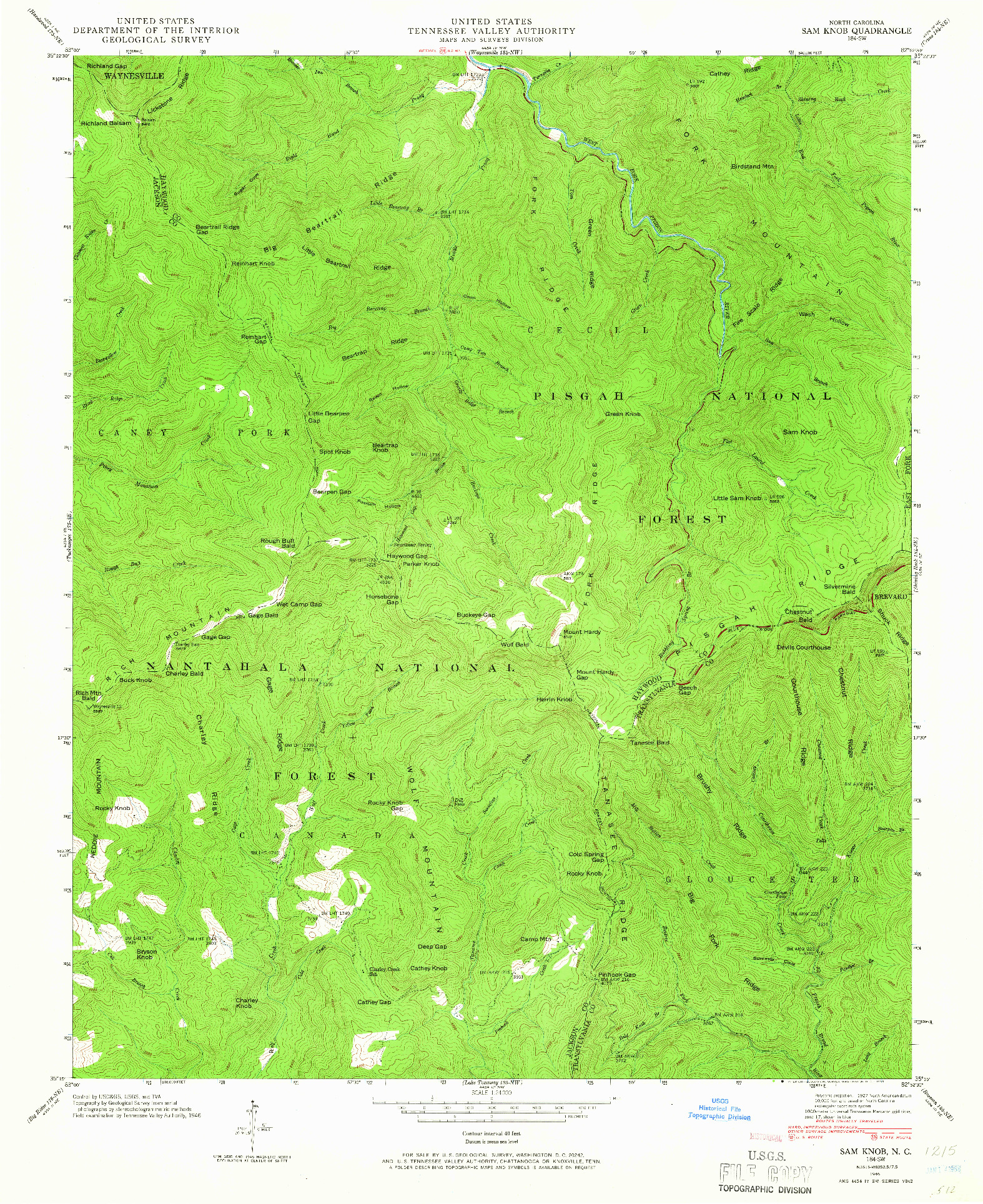 USGS 1:24000-SCALE QUADRANGLE FOR SAM KNOB, NC 1946