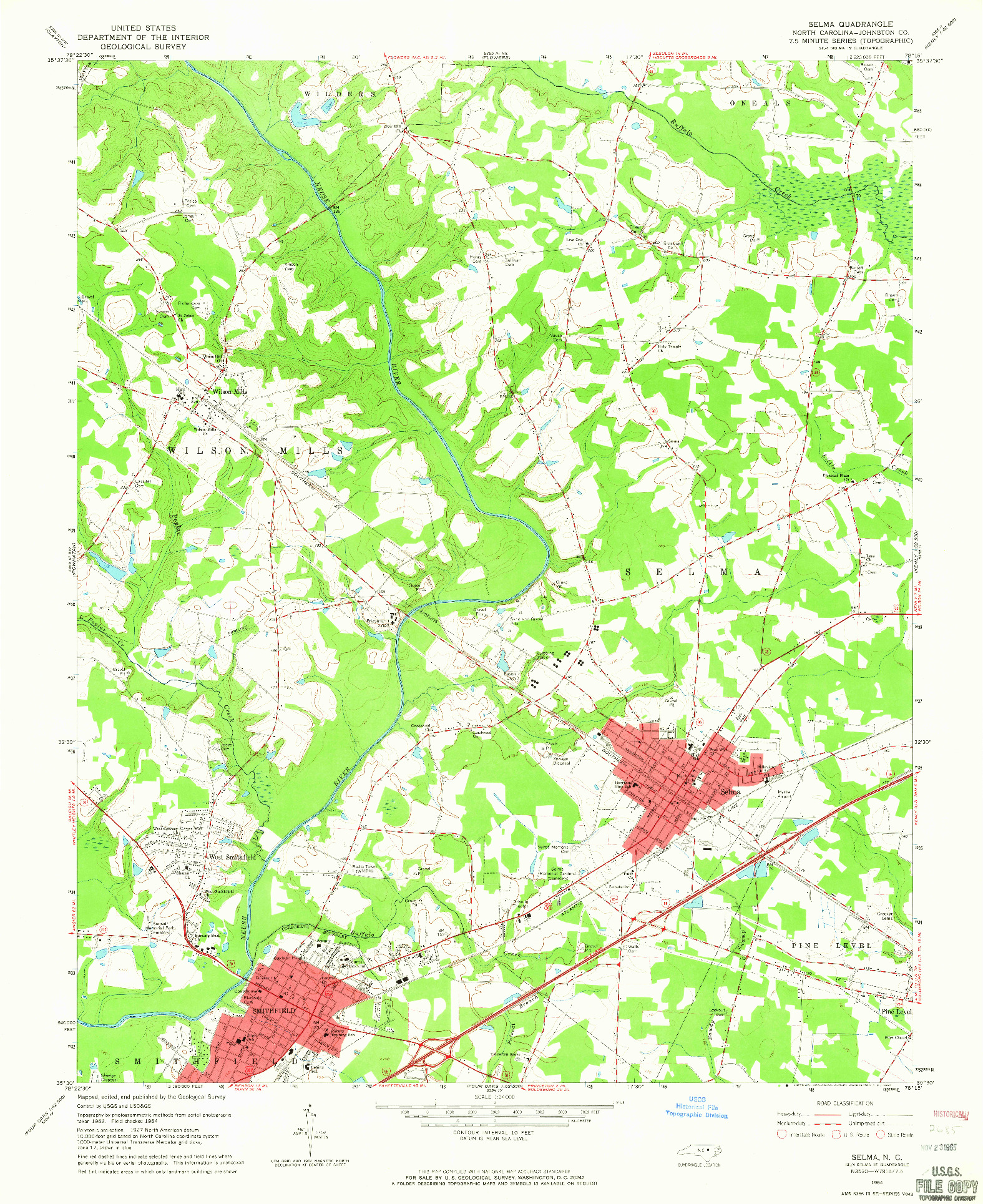 USGS 1:24000-SCALE QUADRANGLE FOR SELMA, NC 1964