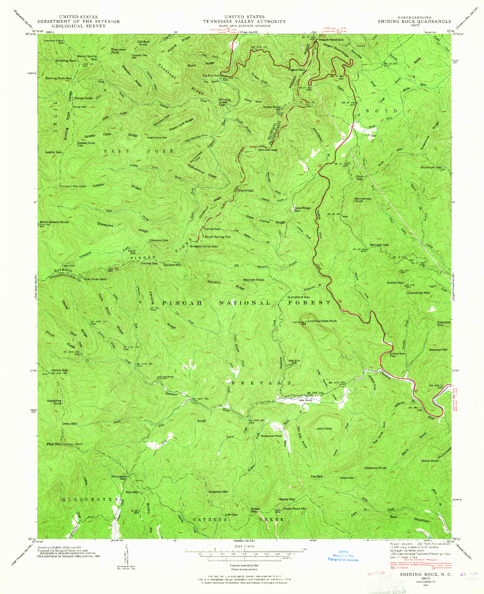 USGS 1:24000-SCALE QUADRANGLE FOR SHINING ROCK, NC 1946