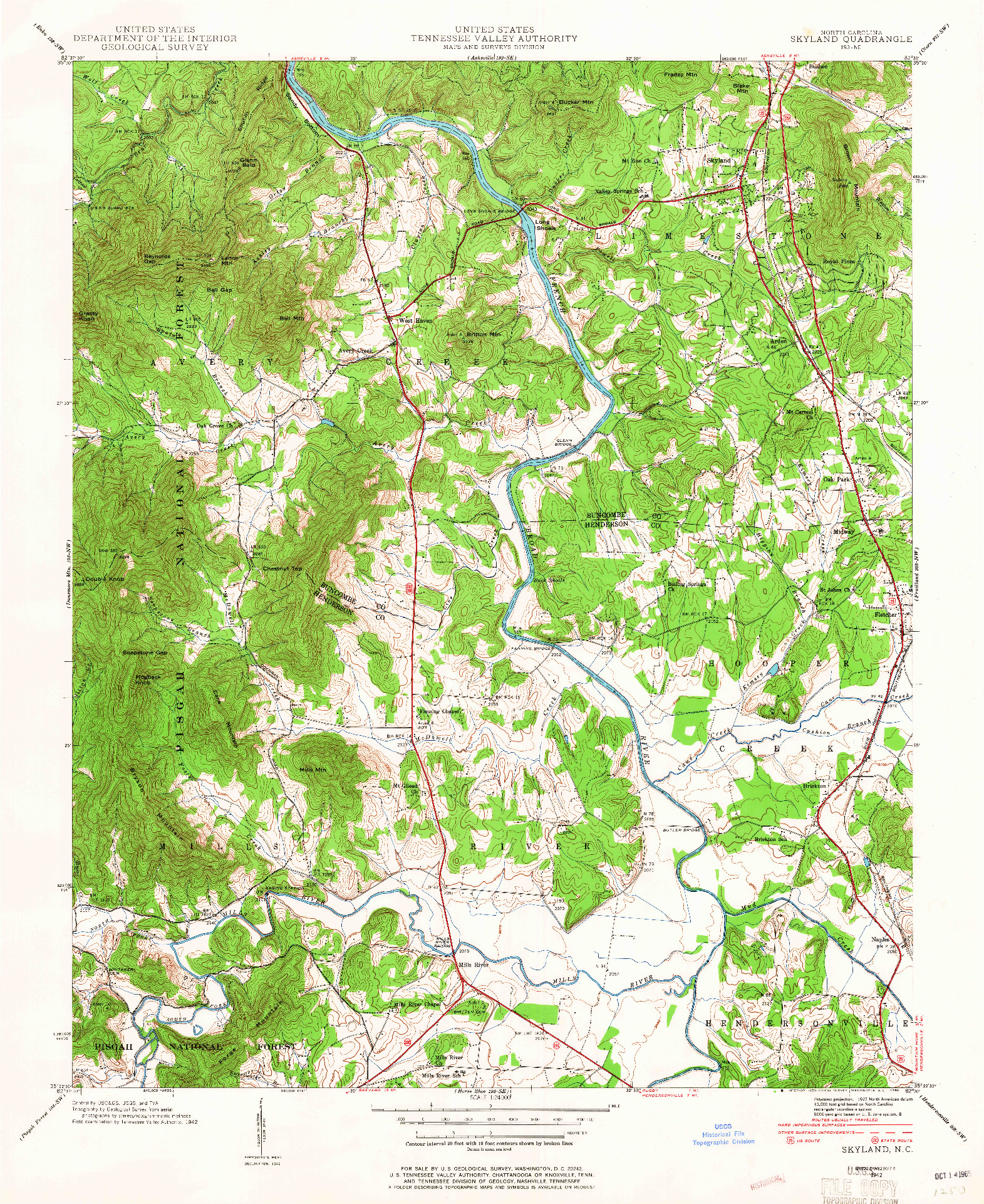 USGS 1:24000-SCALE QUADRANGLE FOR SKYLAND, NC 1942