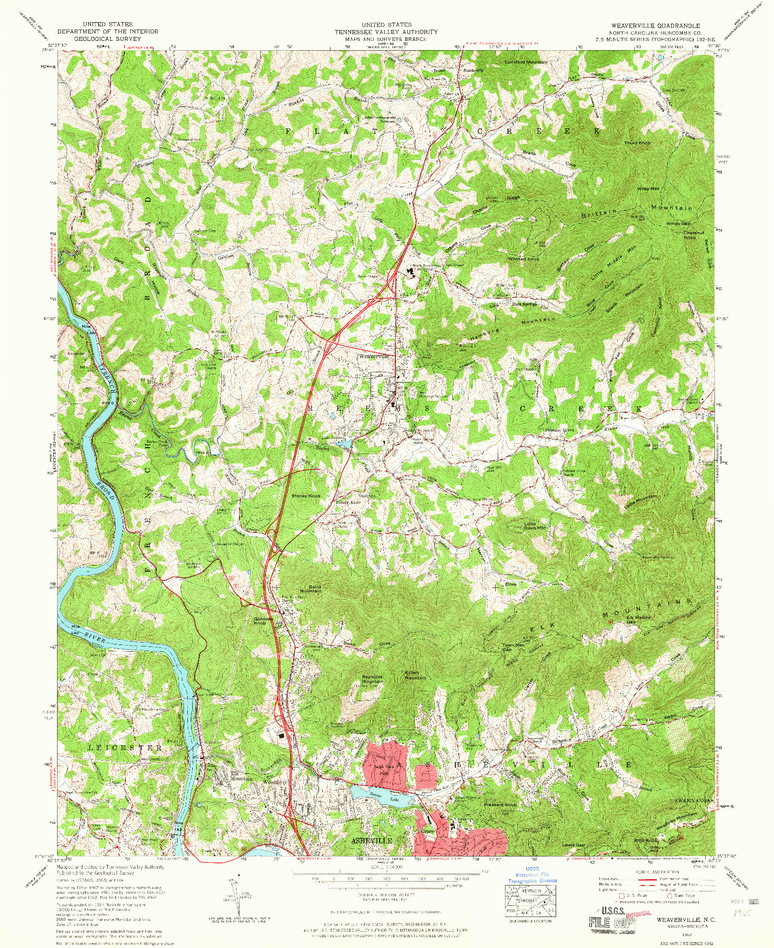 USGS 1:24000-SCALE QUADRANGLE FOR WEAVERVILLE, NC 1962