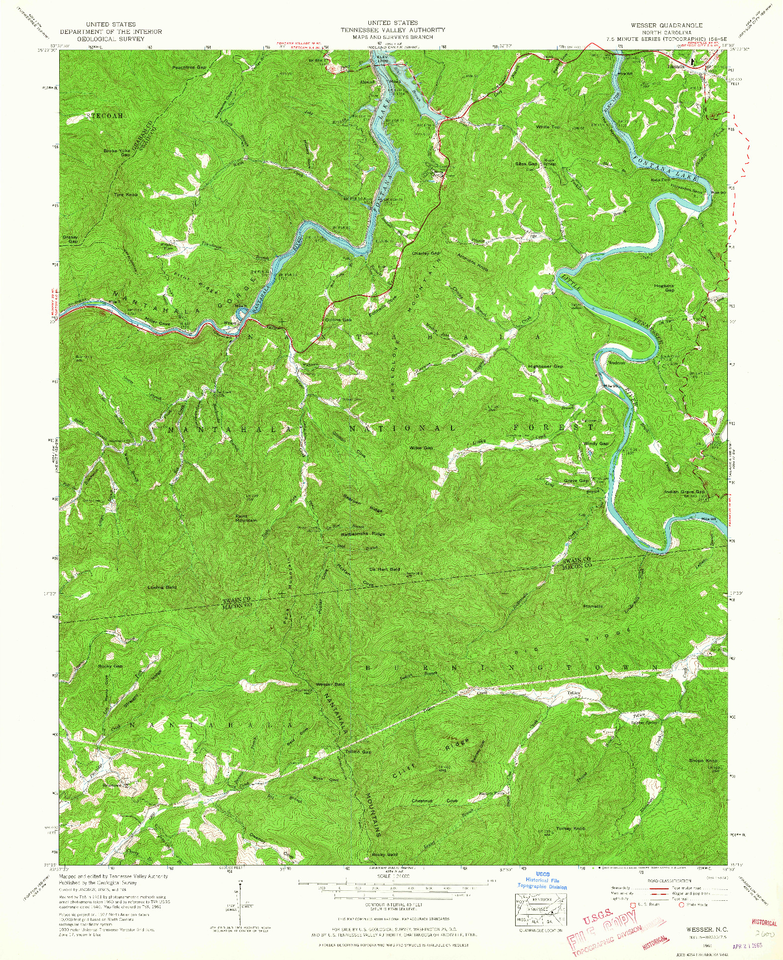 USGS 1:24000-SCALE QUADRANGLE FOR WESSER, NC 1961