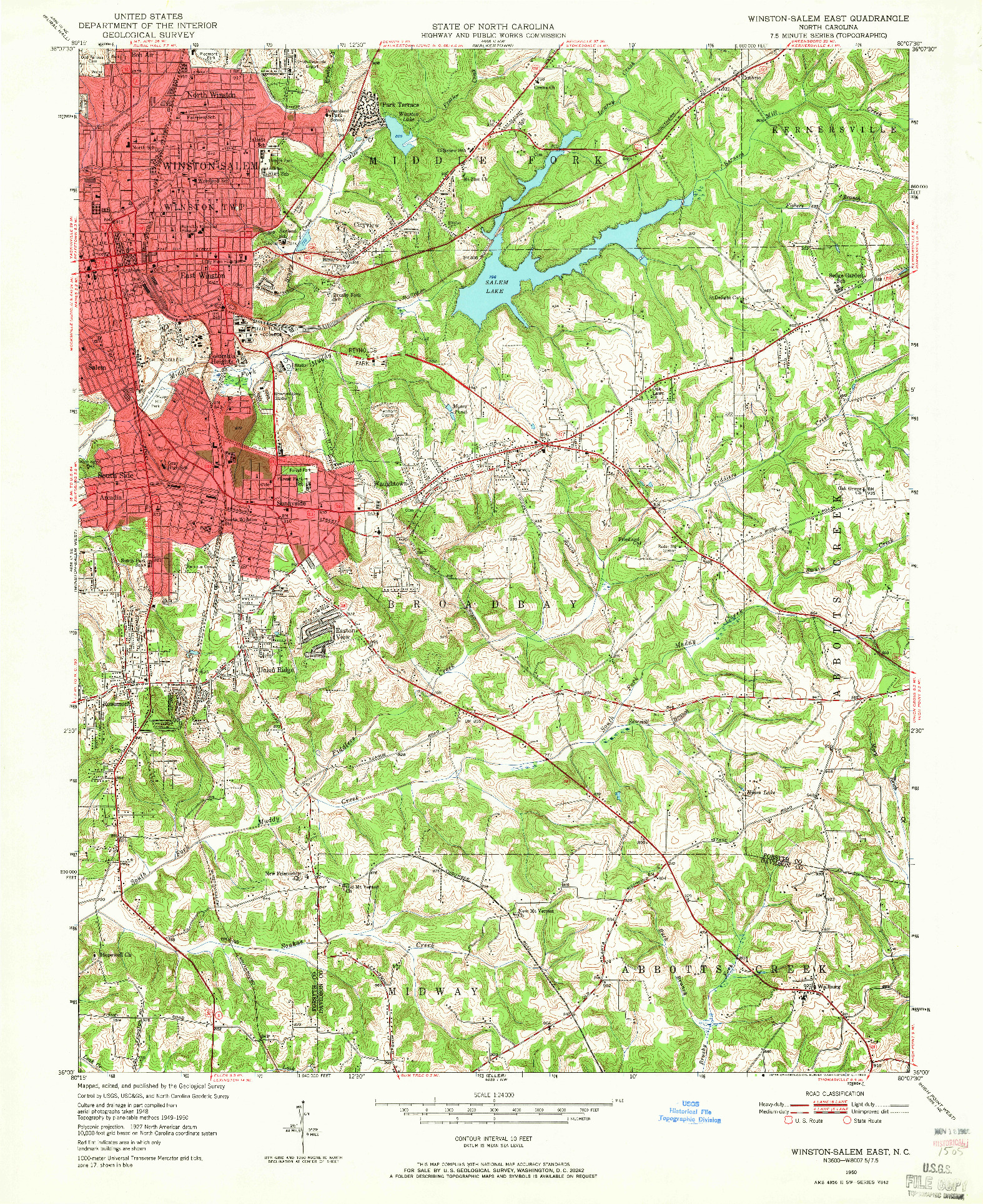 USGS 1:24000-SCALE QUADRANGLE FOR WINSTON-SALEM EAST, NC 1950