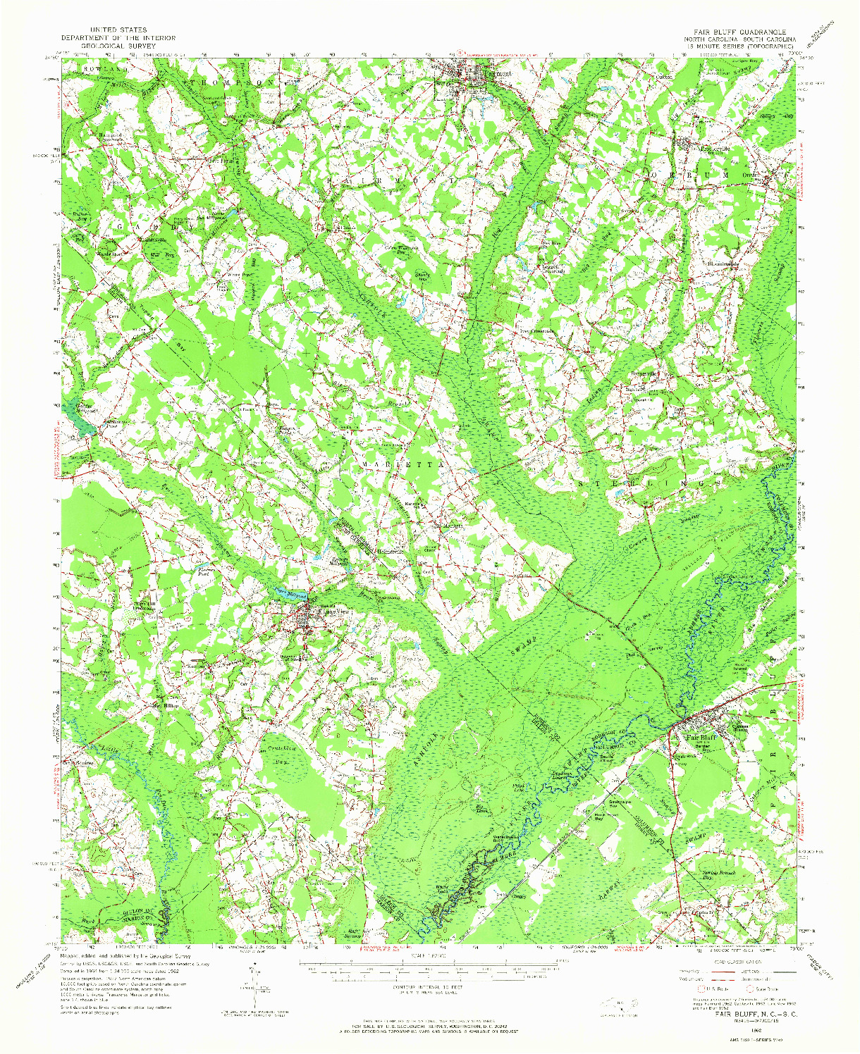 USGS 1:62500-SCALE QUADRANGLE FOR FAIR BLUFF, NC 1962