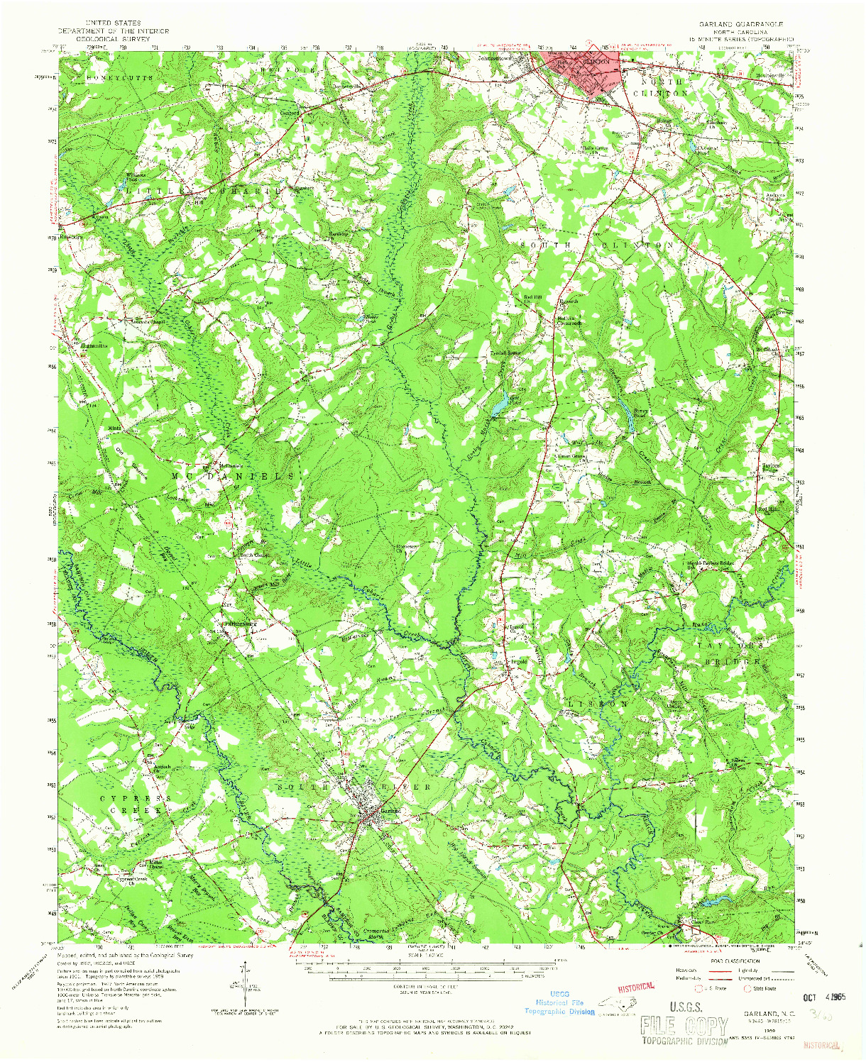 USGS 1:62500-SCALE QUADRANGLE FOR GARLAND, NC 1959