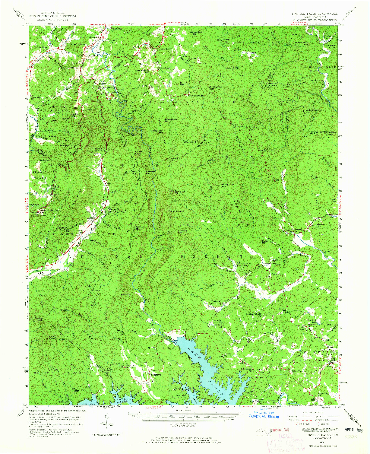 USGS 1:62500-SCALE QUADRANGLE FOR LINVILLE FALLS, NC 1956