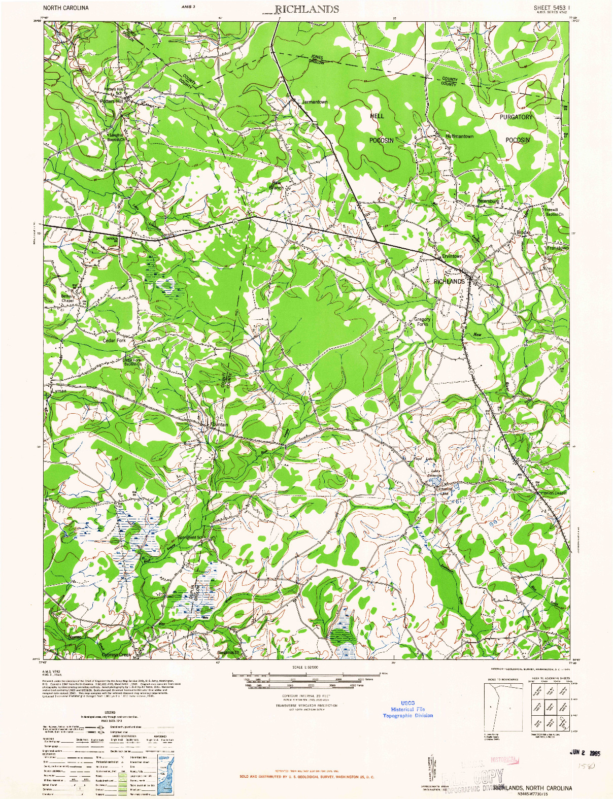USGS 1:62500-SCALE QUADRANGLE FOR RICHLANDS, NC 1965