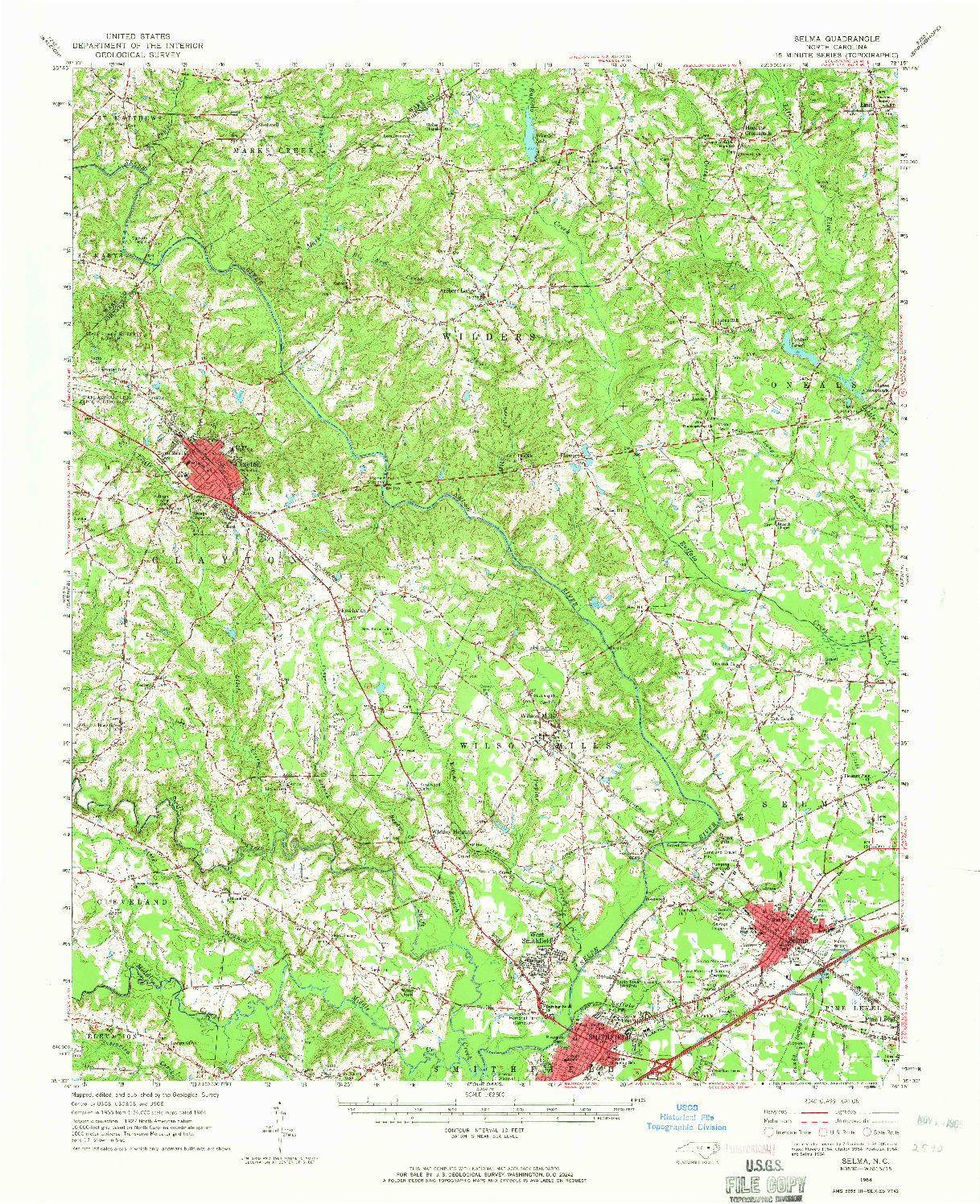 USGS 1:62500-SCALE QUADRANGLE FOR SELMA, NC 1964