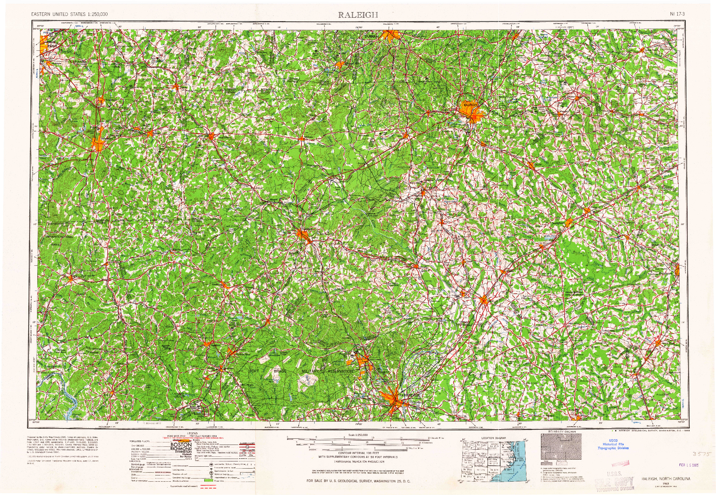 USGS 1:250000-SCALE QUADRANGLE FOR RALEIGH, NC 1953