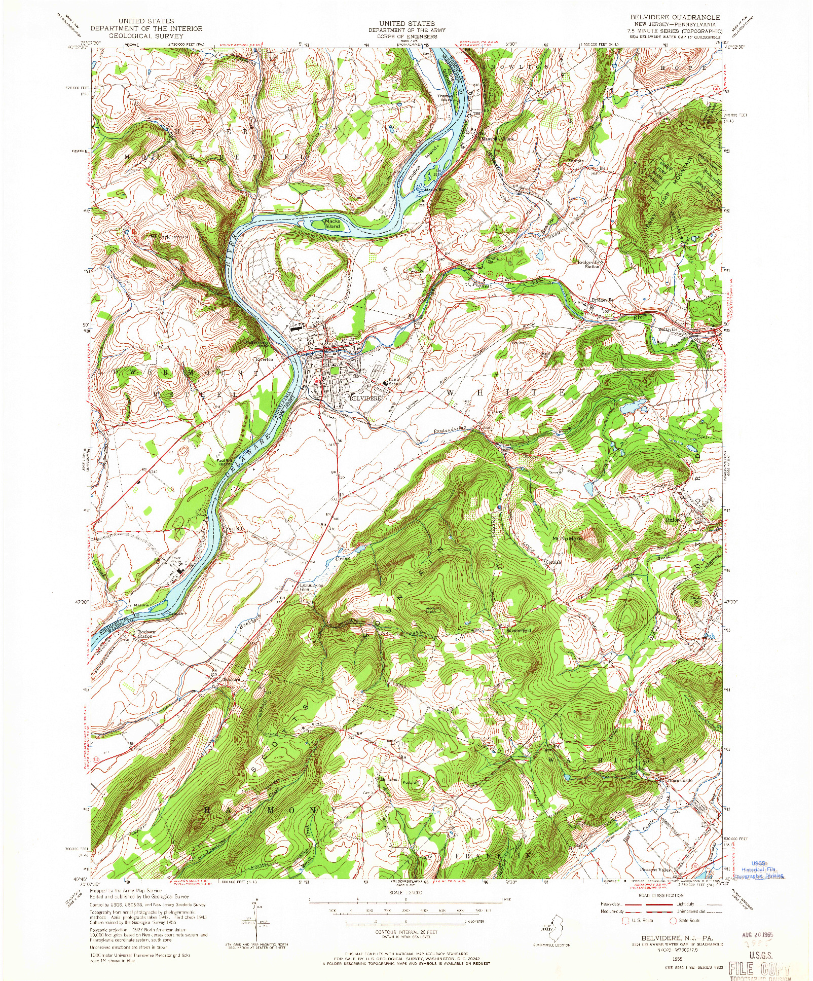 USGS 1:24000-SCALE QUADRANGLE FOR BELVIDERE, NJ 1955