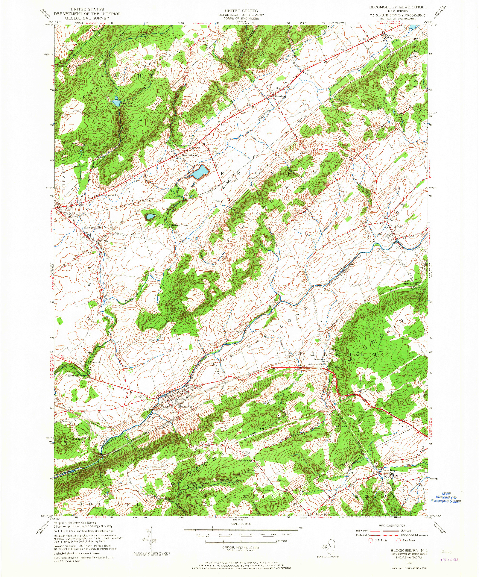 USGS 1:24000-SCALE QUADRANGLE FOR BLOOMSBURY, NJ 1955