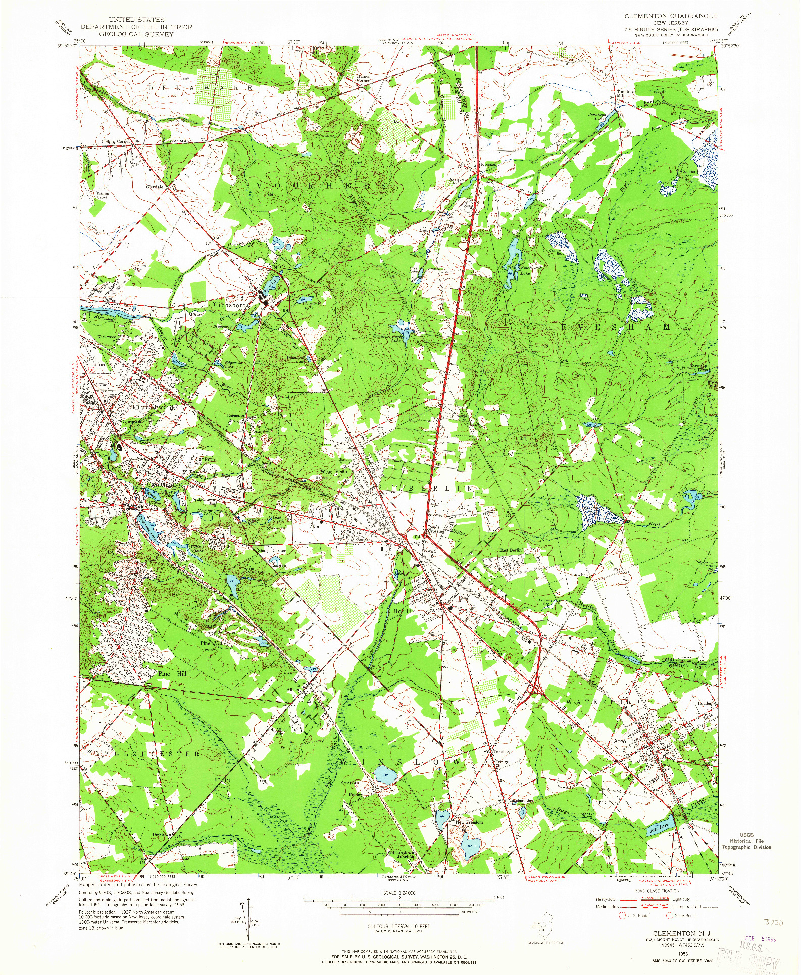 USGS 1:24000-SCALE QUADRANGLE FOR CLEMENTON, NJ 1953