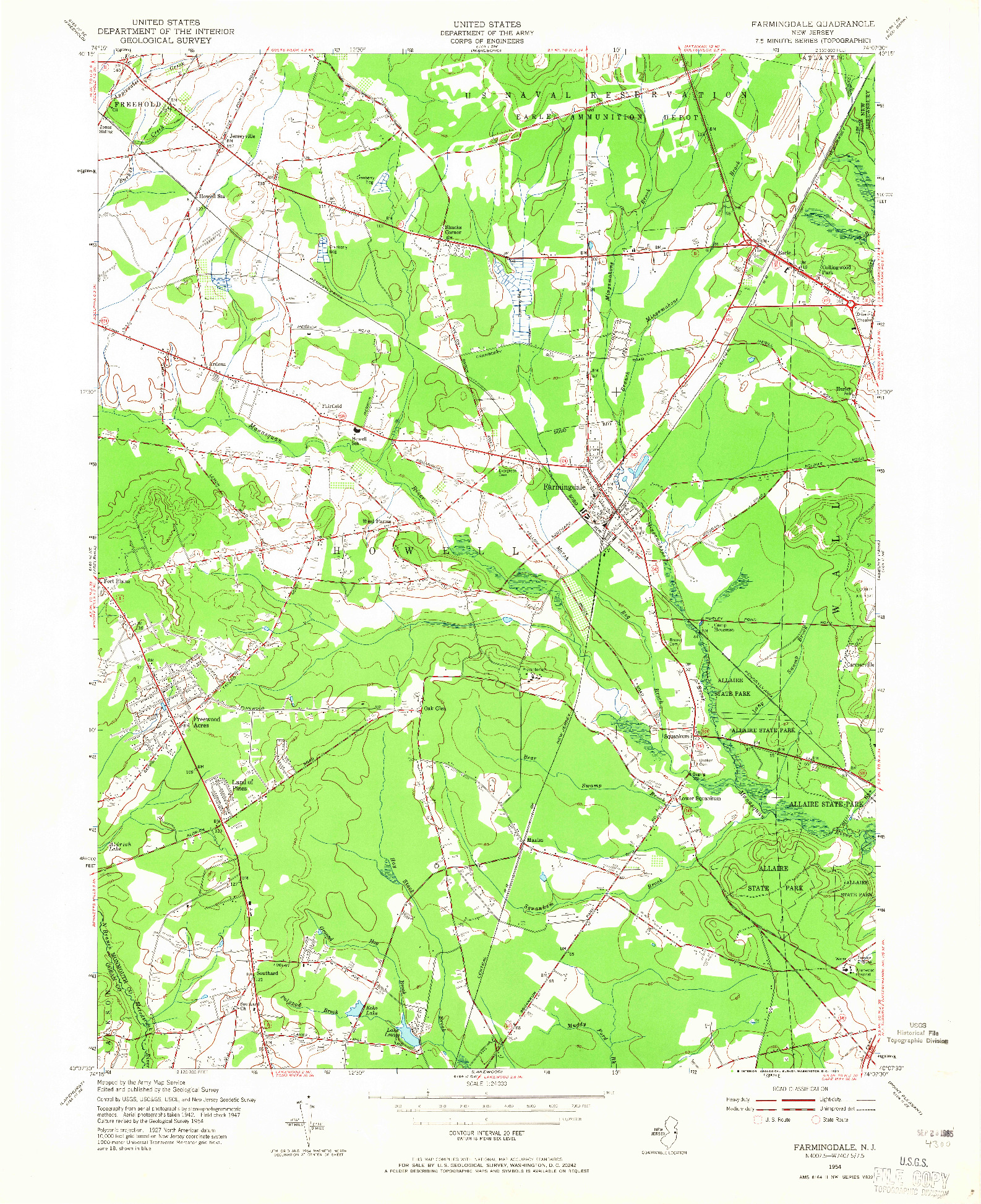 USGS 1:24000-SCALE QUADRANGLE FOR FARMINGDALE, NJ 1954