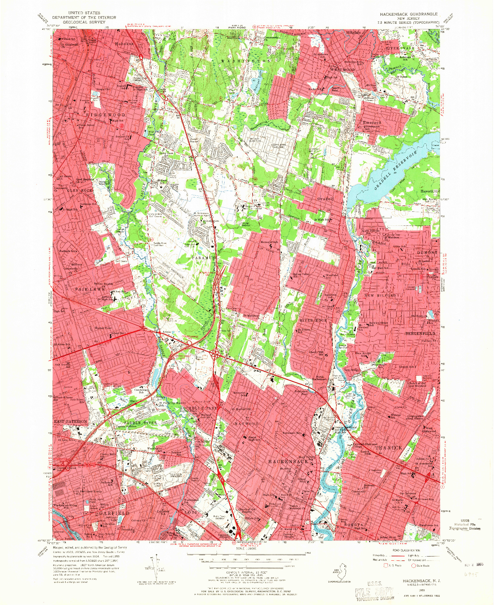 USGS 1:24000-SCALE QUADRANGLE FOR HACKENSACK, NJ 1955