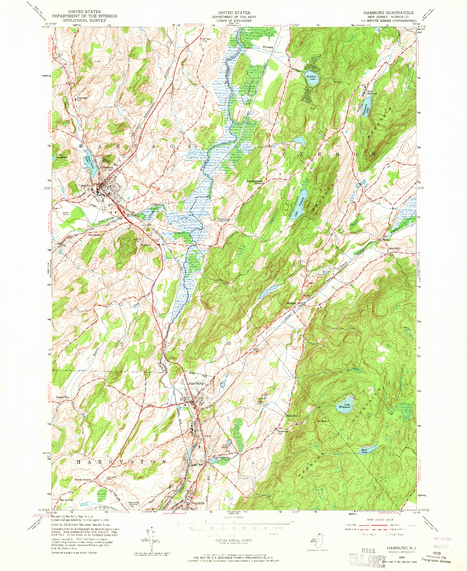 USGS 1:24000-SCALE QUADRANGLE FOR HAMBURG, NJ 1954