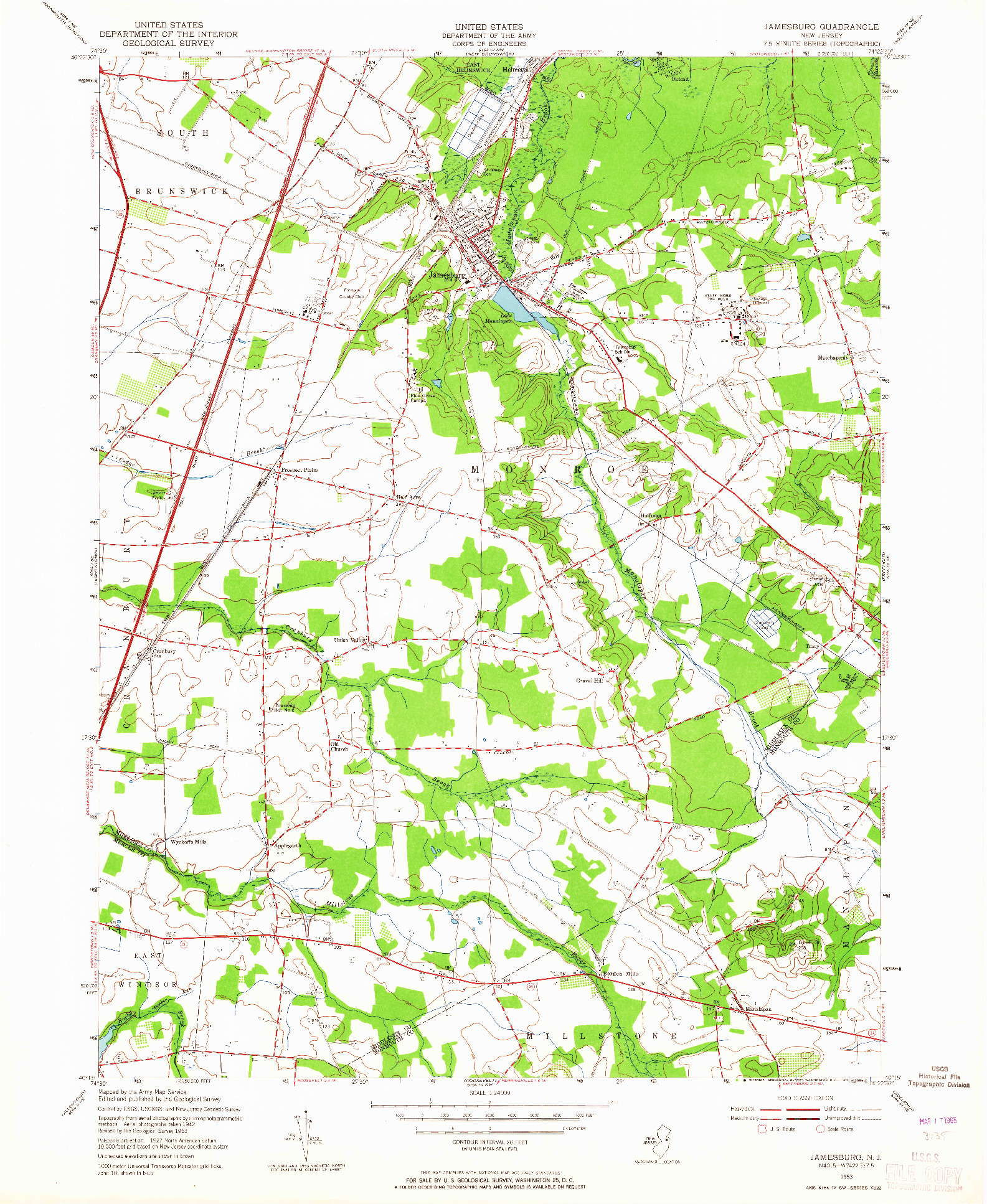 USGS 1:24000-SCALE QUADRANGLE FOR JAMESBURG, NJ 1953