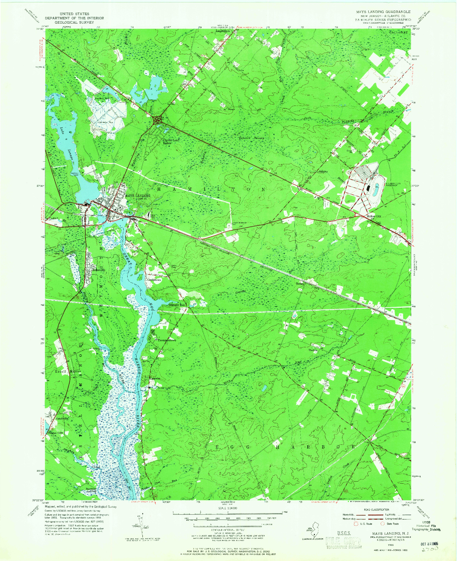USGS 1:24000-SCALE QUADRANGLE FOR MAYS LANDING, NJ 1955