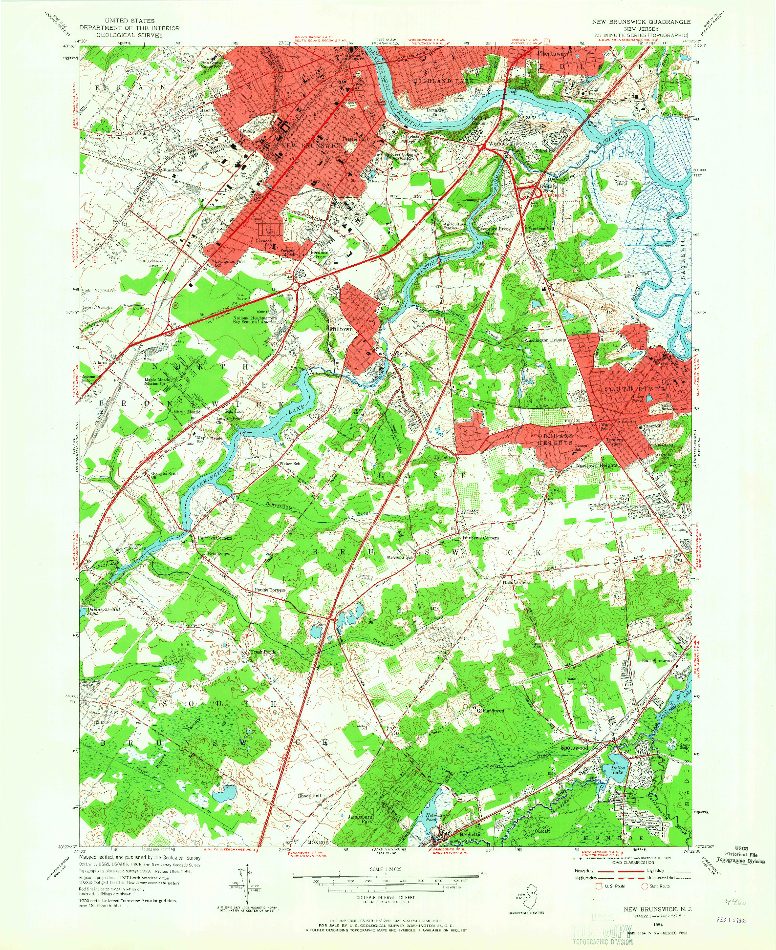 USGS 1:24000-SCALE QUADRANGLE FOR NEW BRUNSWICK, NJ 1954
