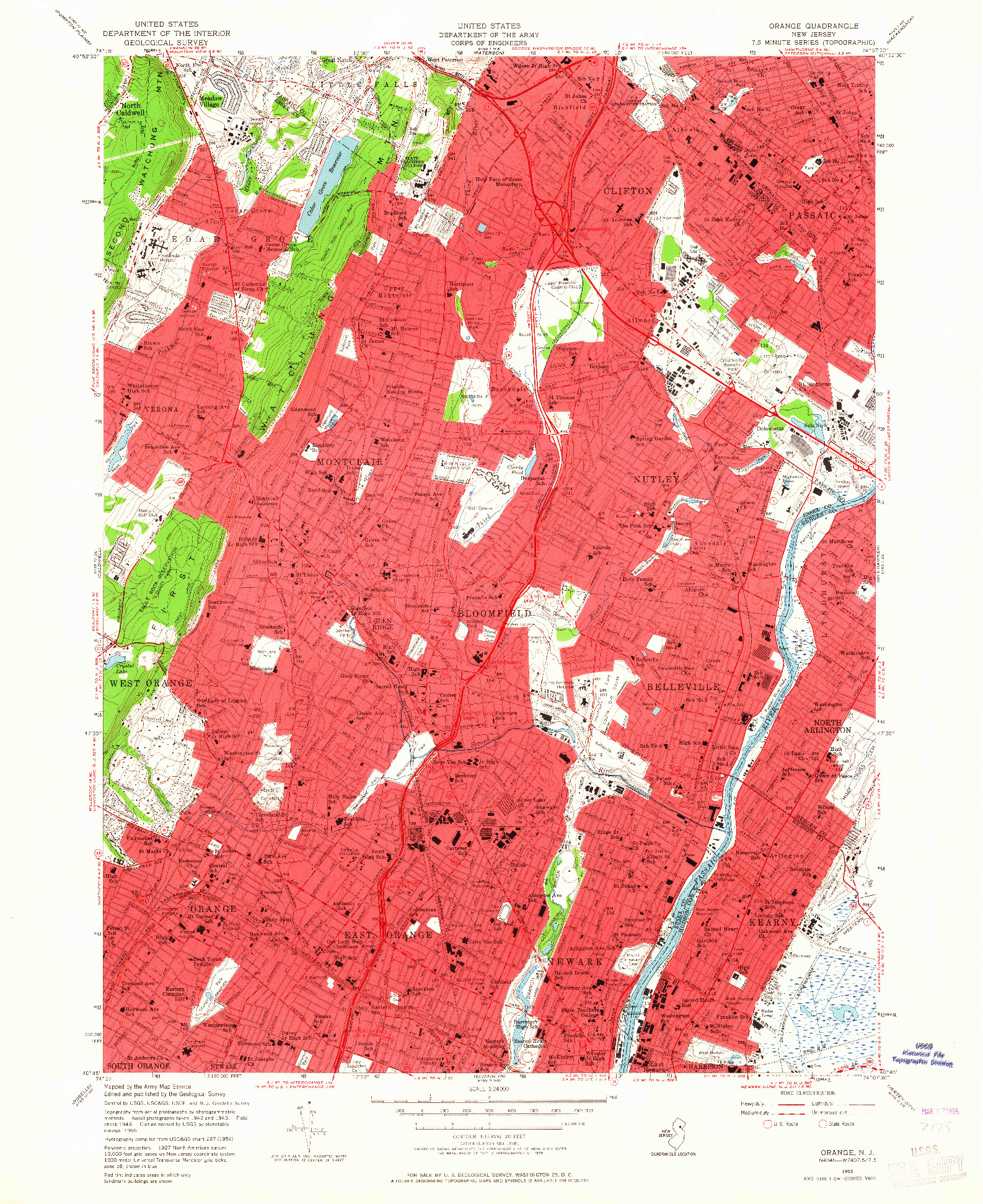 USGS 1:24000-SCALE QUADRANGLE FOR ORANGE, NJ 1955