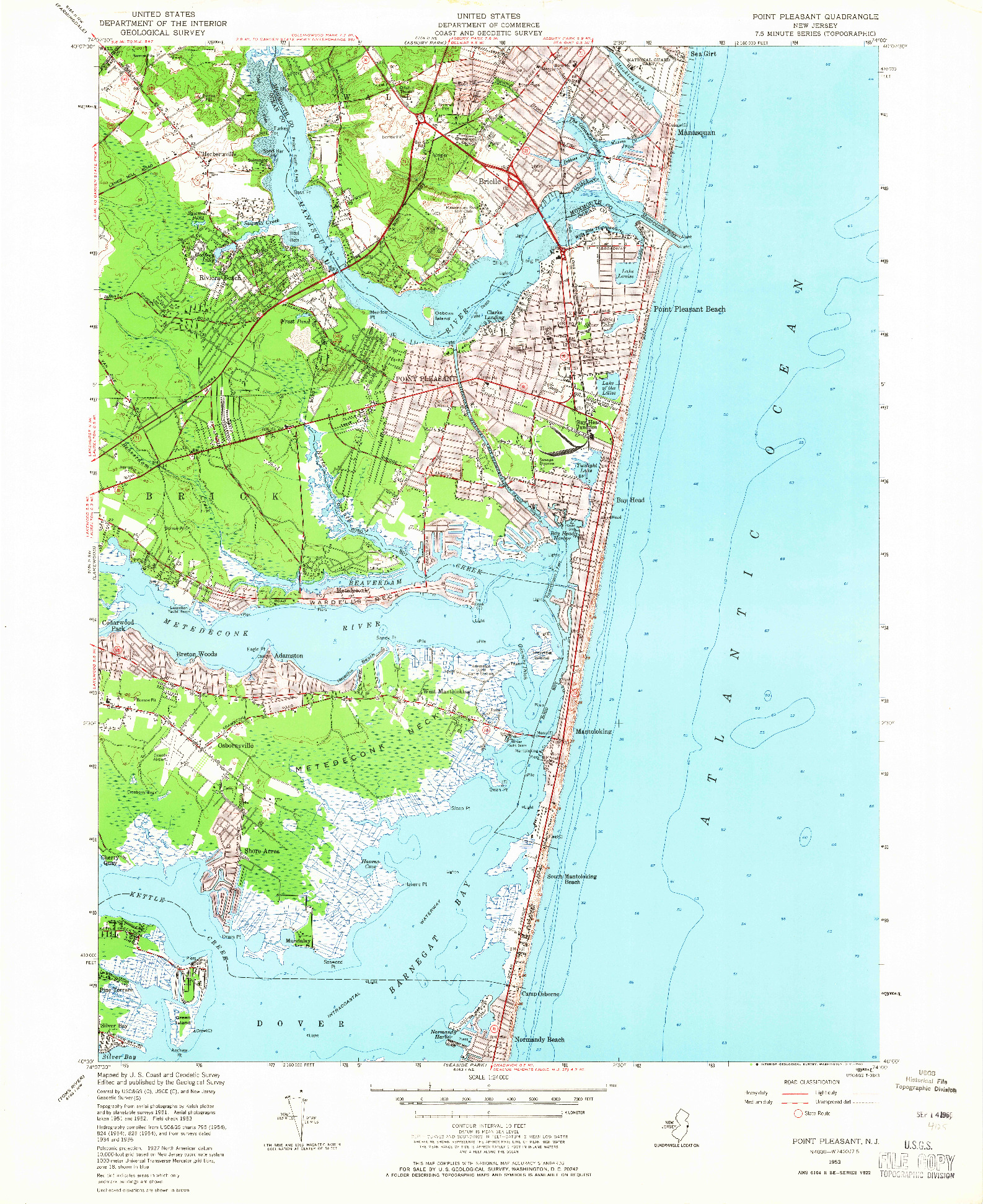 USGS 1:24000-SCALE QUADRANGLE FOR POINT PLEASANT, NJ 1953