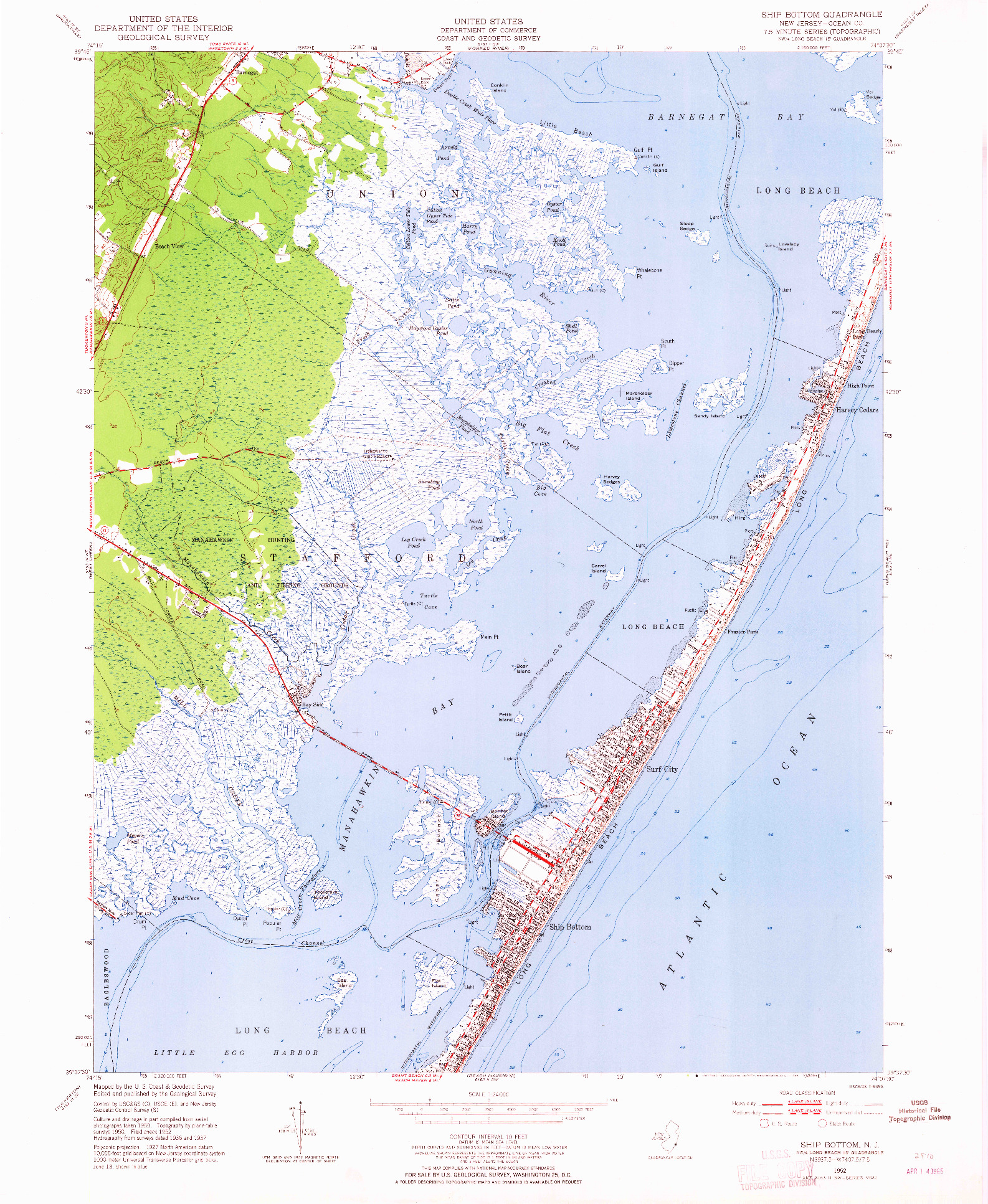 USGS 1:24000-SCALE QUADRANGLE FOR SHIP BOTTOM, NJ 1952