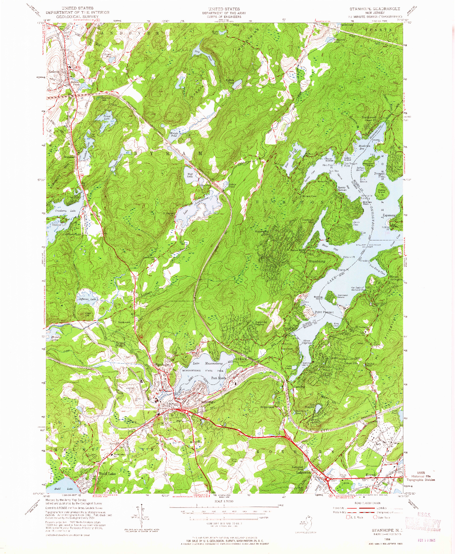 USGS 1:24000-SCALE QUADRANGLE FOR STANHOPE, NJ 1954