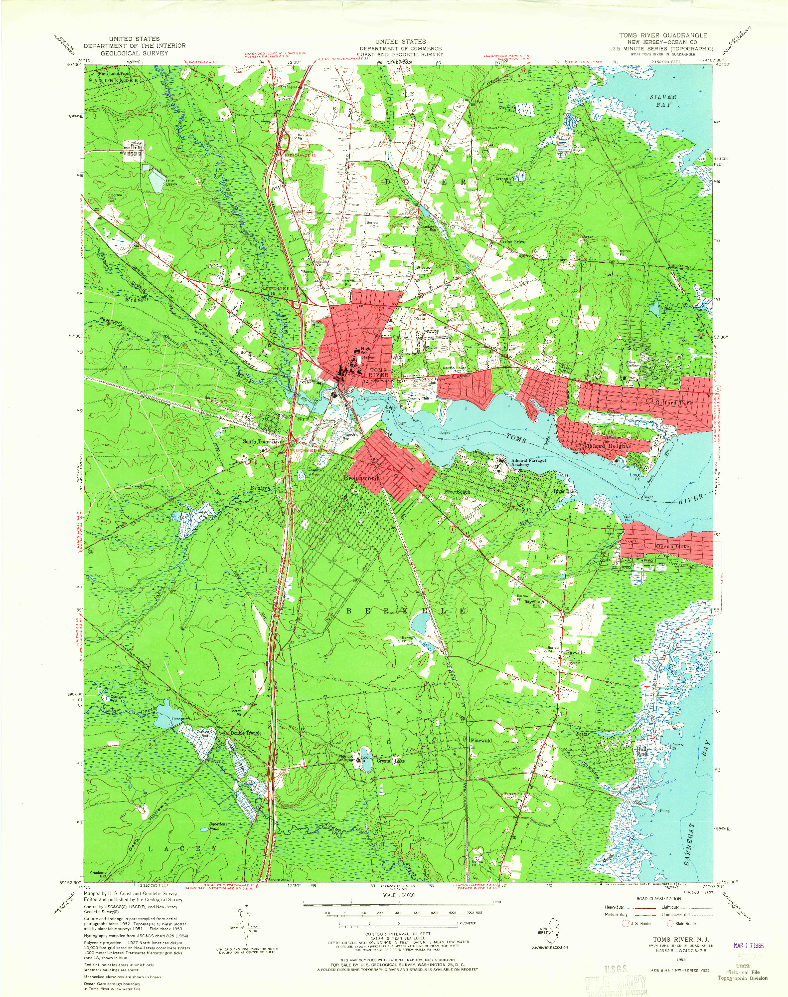 USGS 1:24000-SCALE QUADRANGLE FOR TOMS RIVER, NJ 1953