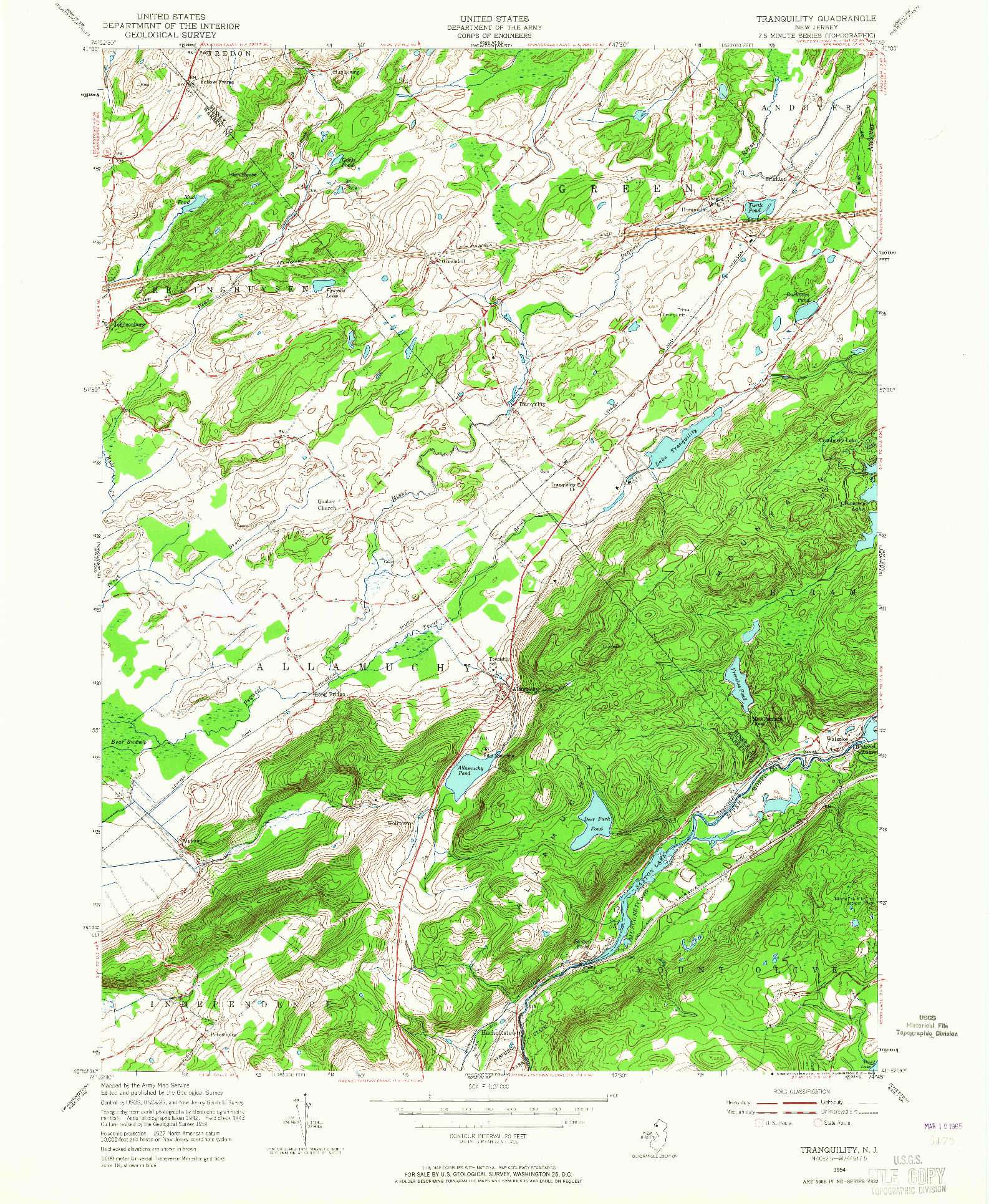 USGS 1:24000-SCALE QUADRANGLE FOR TRANQUILITY, NJ 1954