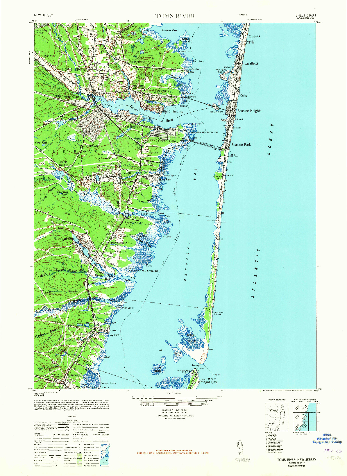 USGS 1:62500-SCALE QUADRANGLE FOR TOMS RIVER, NJ 1948
