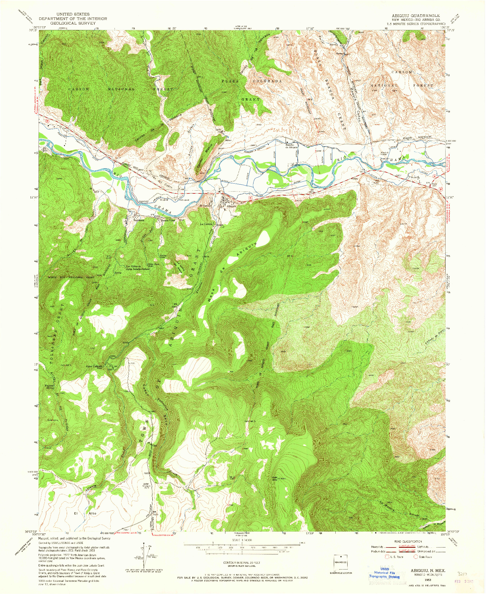 USGS 1:24000-SCALE QUADRANGLE FOR ABIQUIU, NM 1953