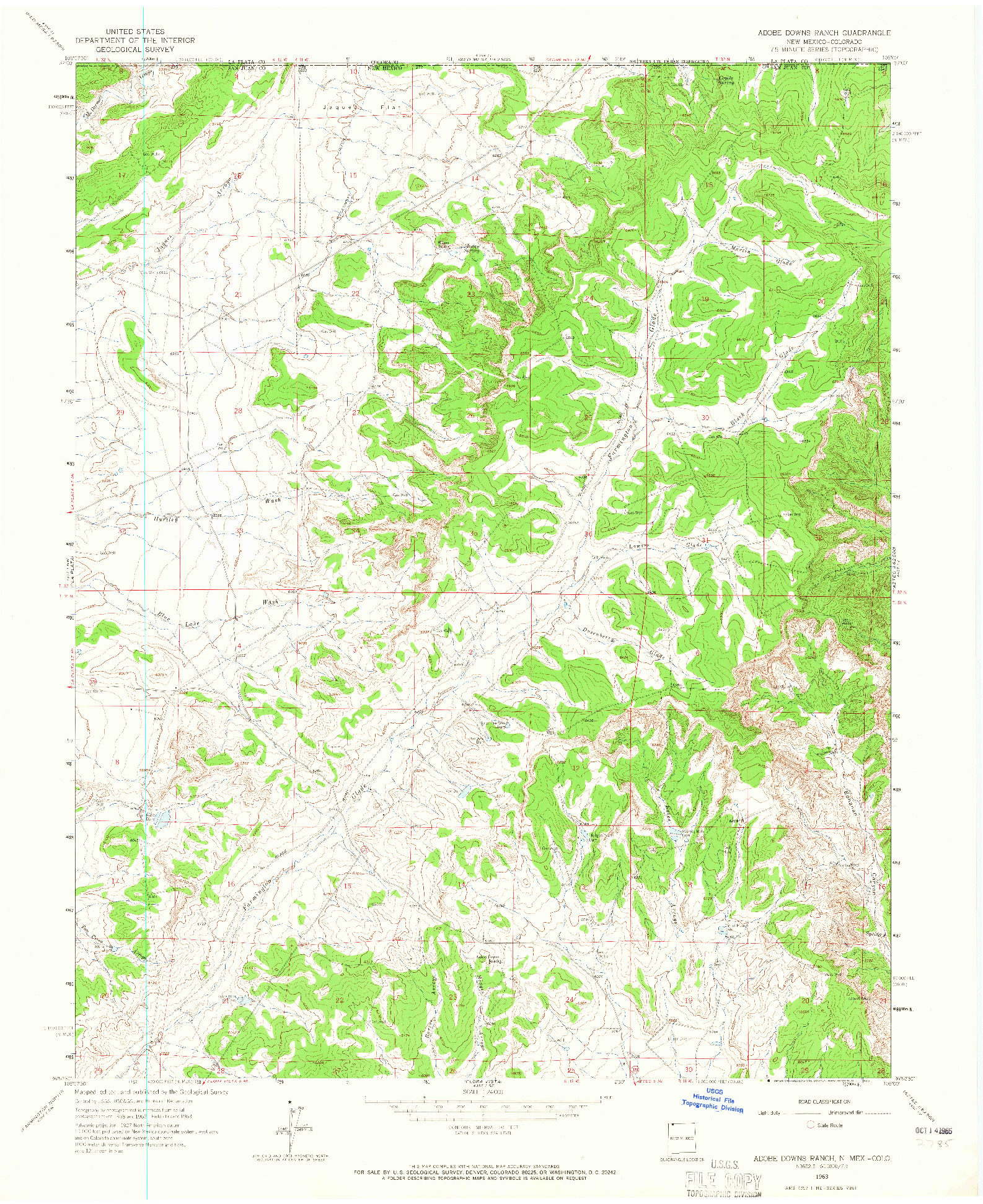 USGS 1:24000-SCALE QUADRANGLE FOR ADOBE DOWNS RANCH, NM 1963