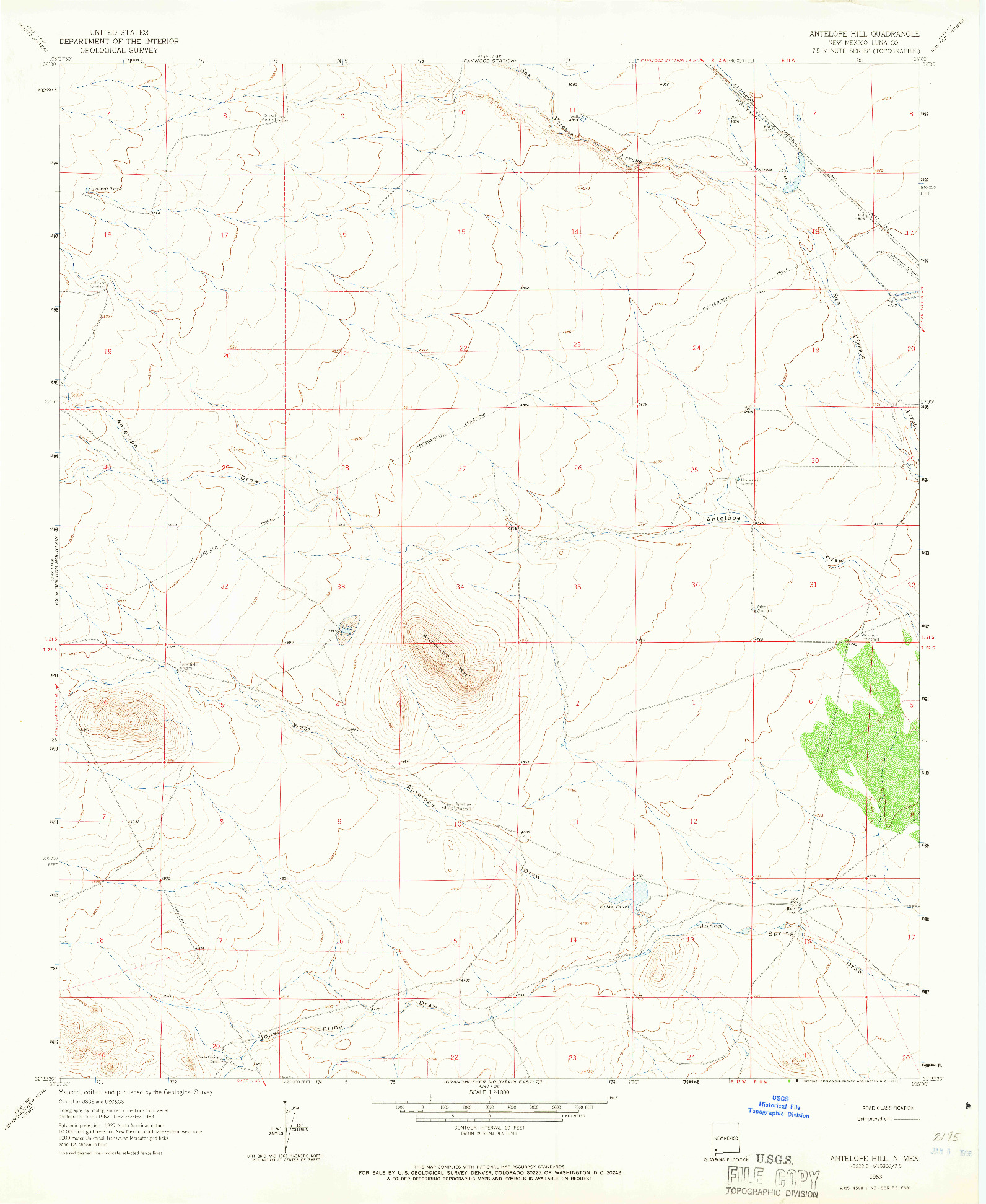 USGS 1:24000-SCALE QUADRANGLE FOR ANTELOPE HILL, NM 1963