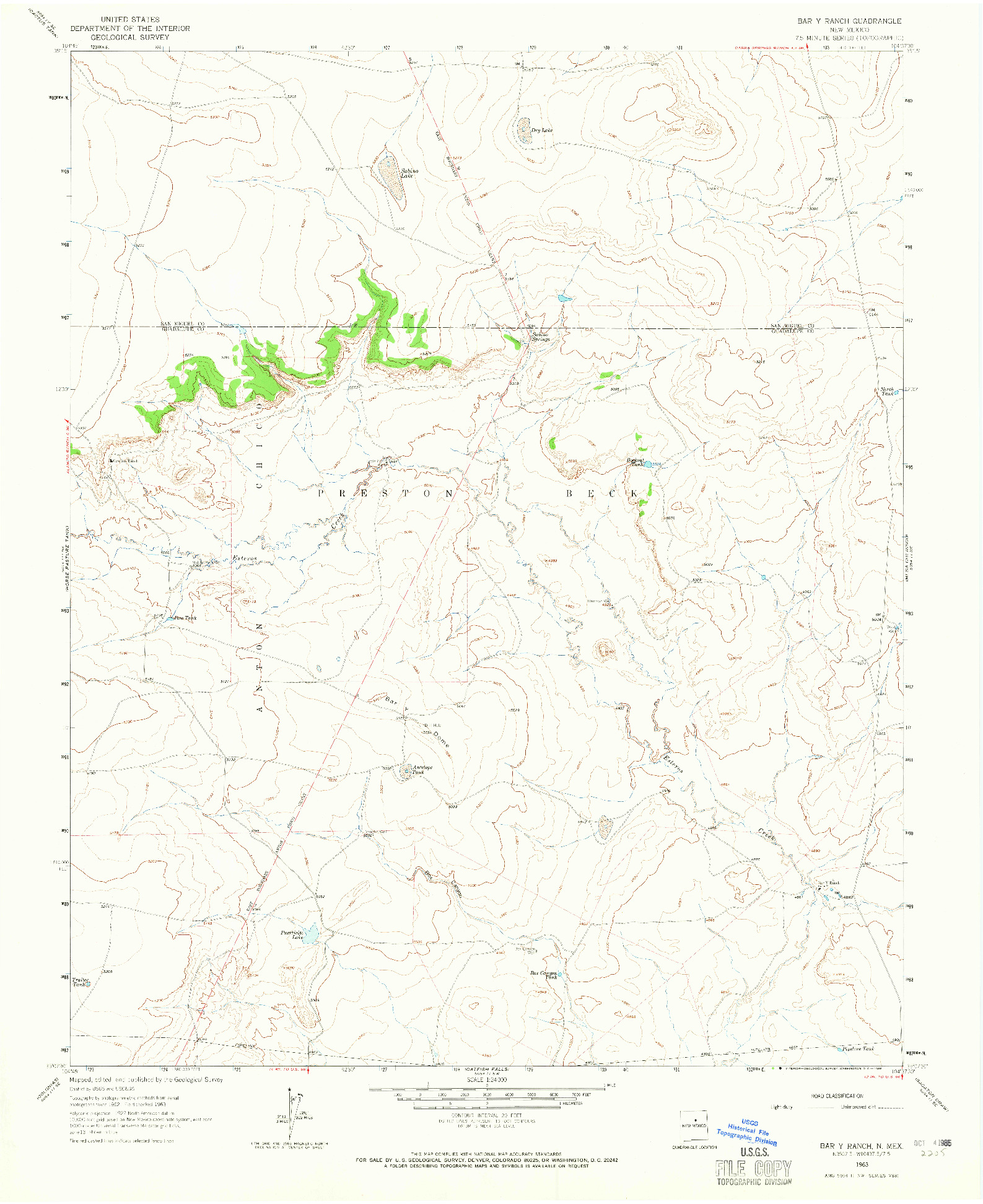 USGS 1:24000-SCALE QUADRANGLE FOR BAR Y RANCH, NM 1963