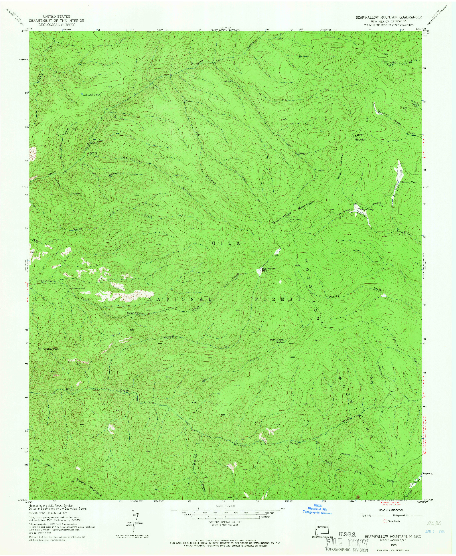 USGS 1:24000-SCALE QUADRANGLE FOR BEARWALLOW MOUNTAIN, NM 1963